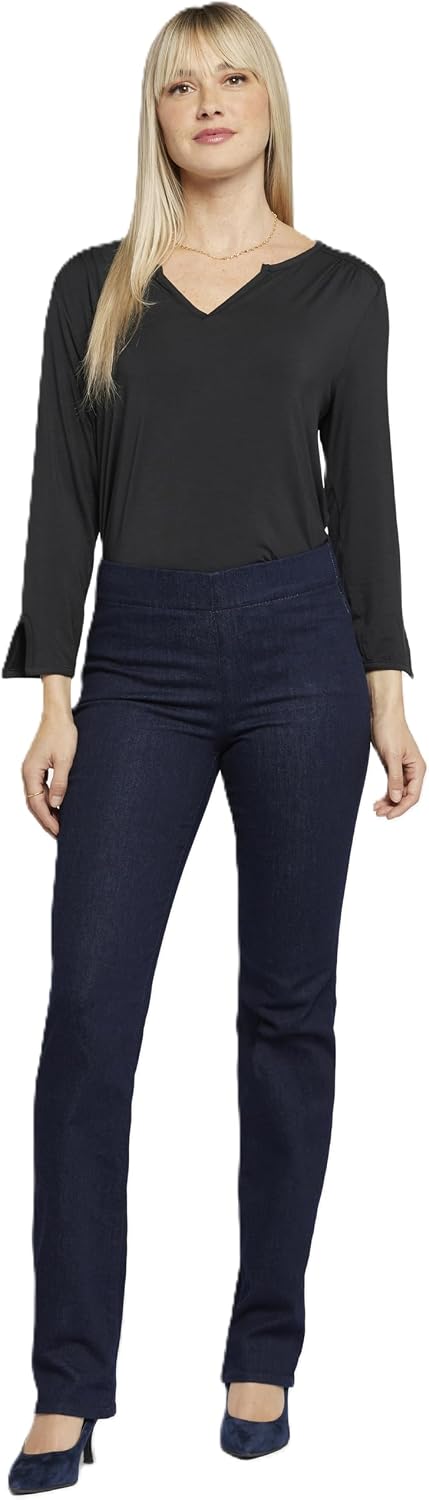 Women's Pull On Straight Leg Jeans Dark Wash Petite