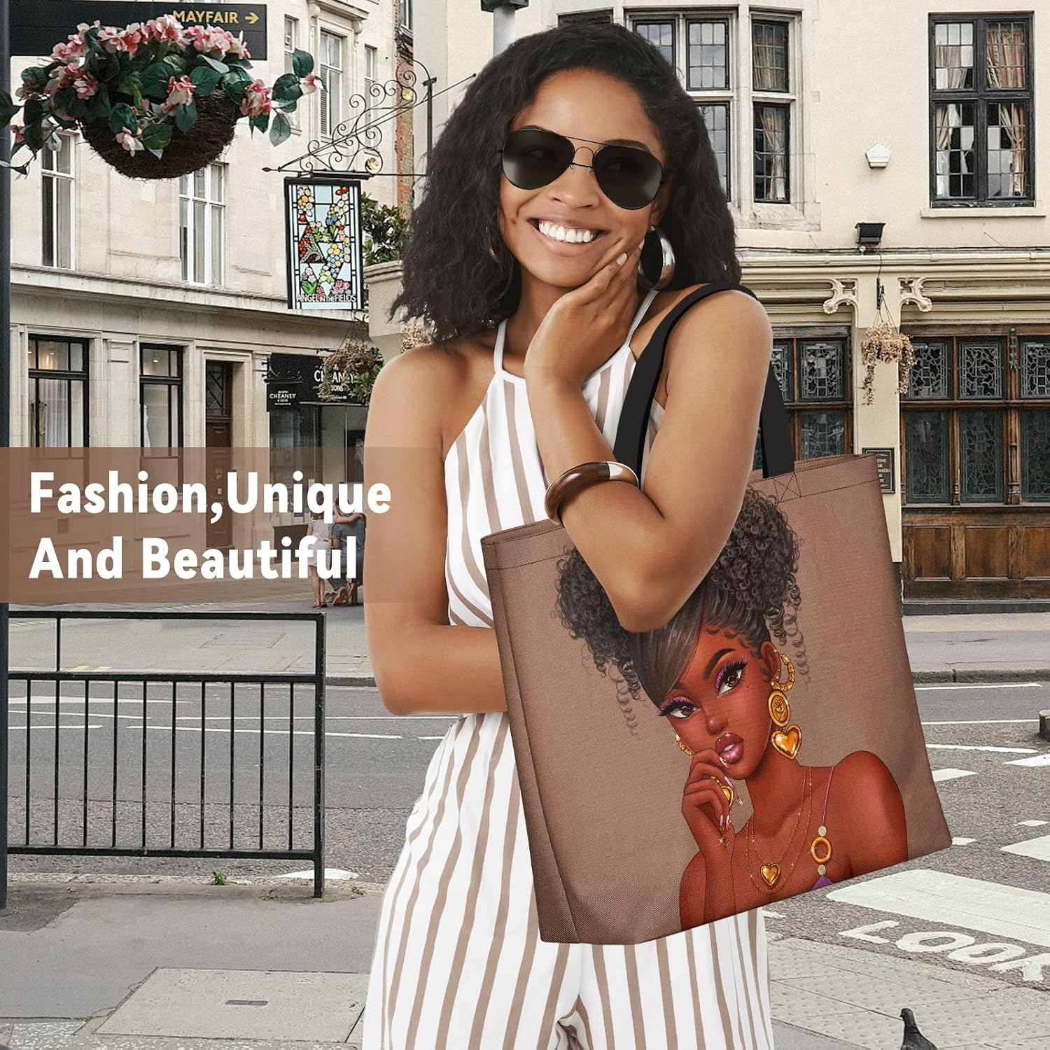 Women's Canvas Tote Bag Brown Contrast Handles