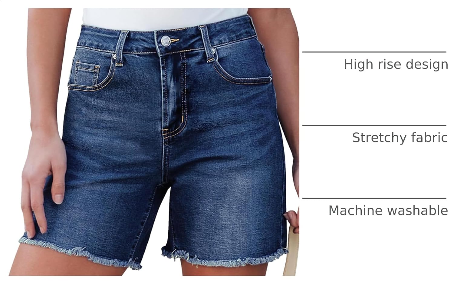 Jean Shorts for Women High Waisted Stretchy Frayed Hem Denim Jorts 6 Inch Inseam Mid Thigh Rise Stretch Raw Summer Vacation Outfits