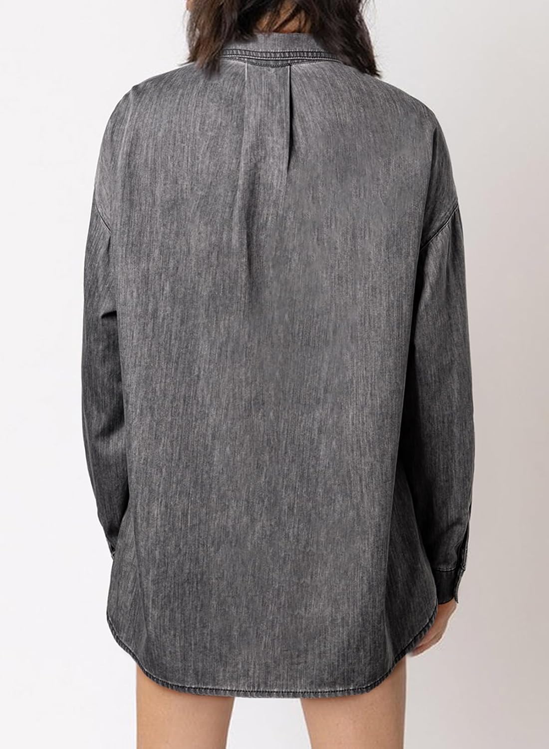 Women's Washed Denim Button Down Shirt Oversized Collared