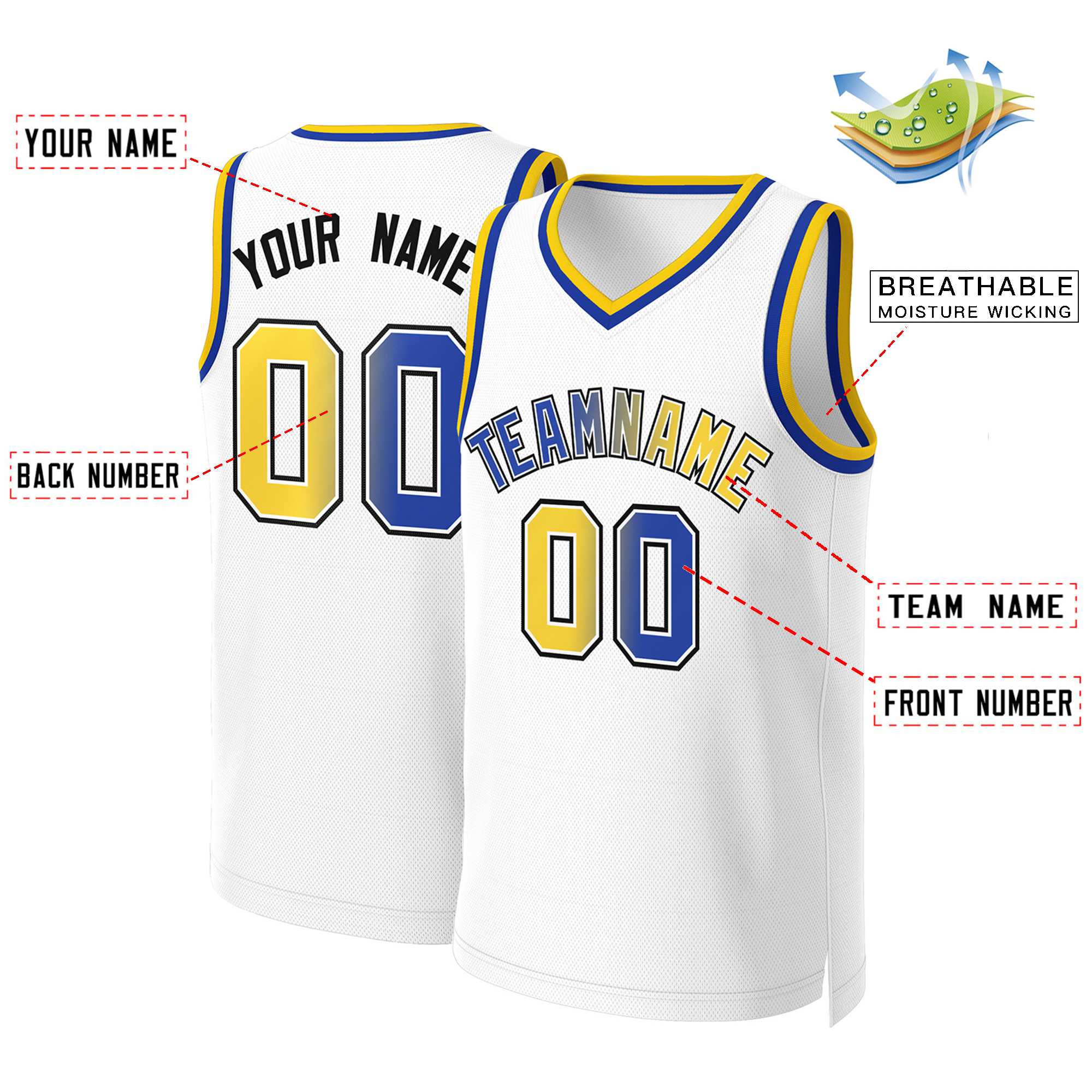 Benutzerdefiniertes Basketballtrikot mit klassischem Farbverlauf und modischen Oberteilen