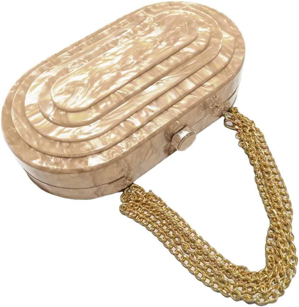Women's Beige Acrylic Shell Clutch with Gold Chain