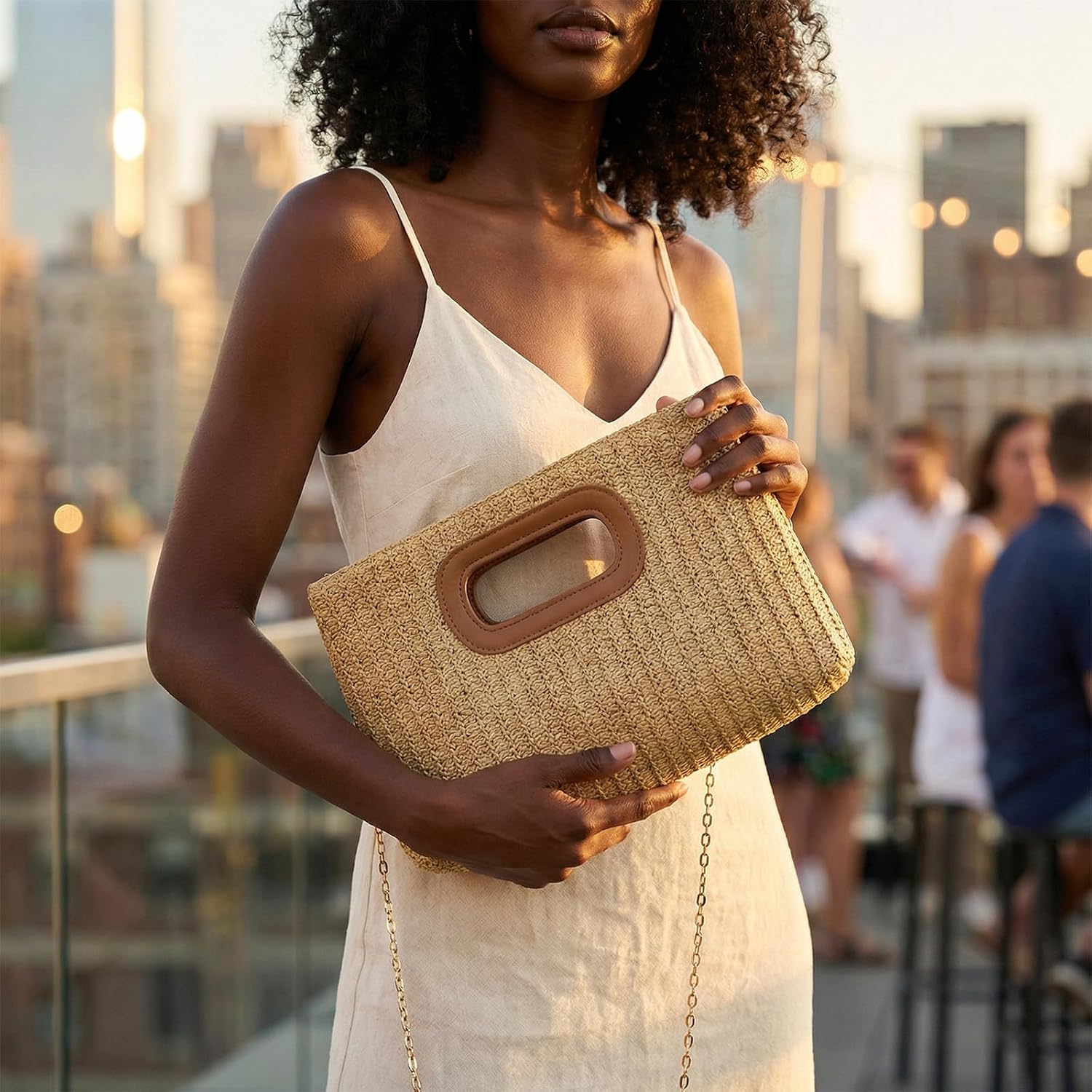 Women's Straw Clutch Woven Beach Purse with Detachable Chain Women's Straw Clutch Woven Beach Purse with Detachable Chain