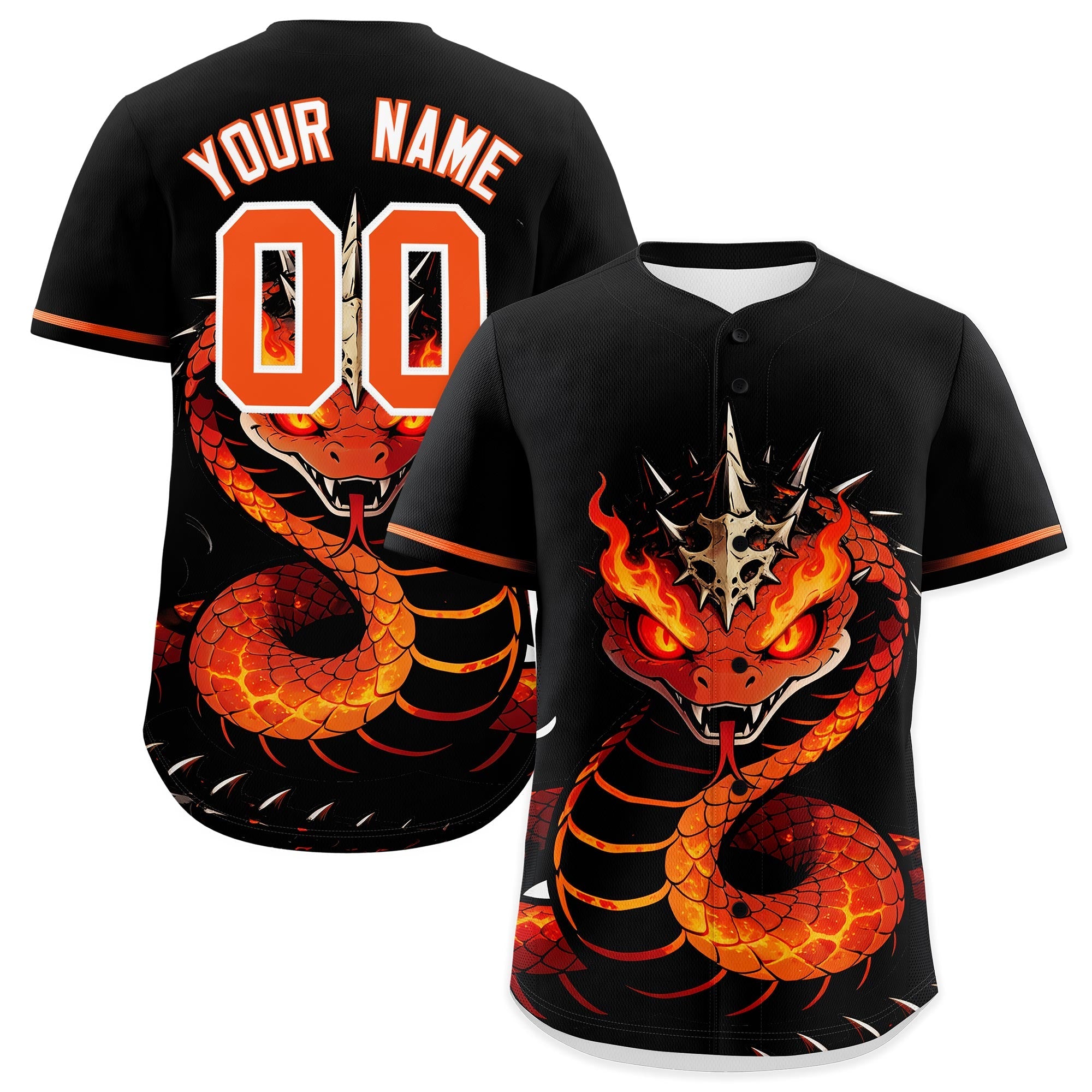 Benutzerdefinierte schwarz-orange-weiße Schlangen-Tierserie-Personalisierung, Graffiti-Muster-Baseball-Trikot