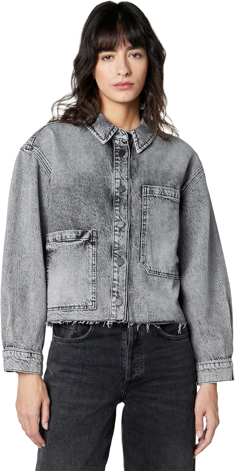 Women's Oversized Denim Shacket Acid Wash Frayed Hem