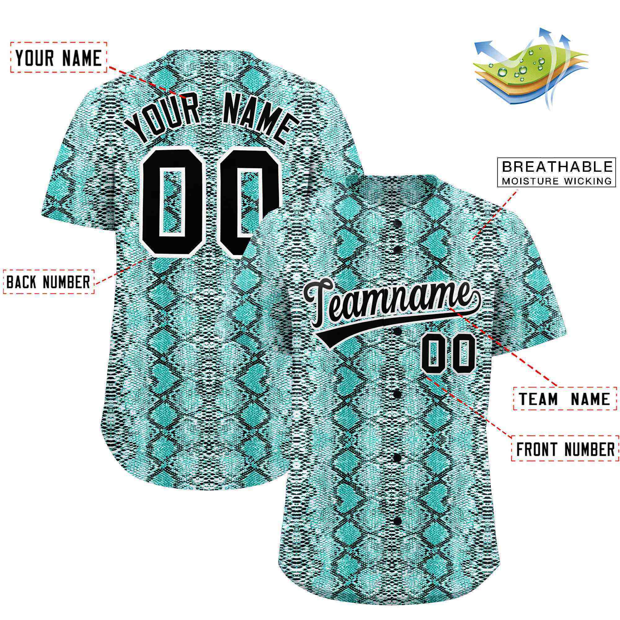 Benutzerdefiniertes authentisches Baseball-Trikot mit mehrfarbigem Schlangenledermuster
