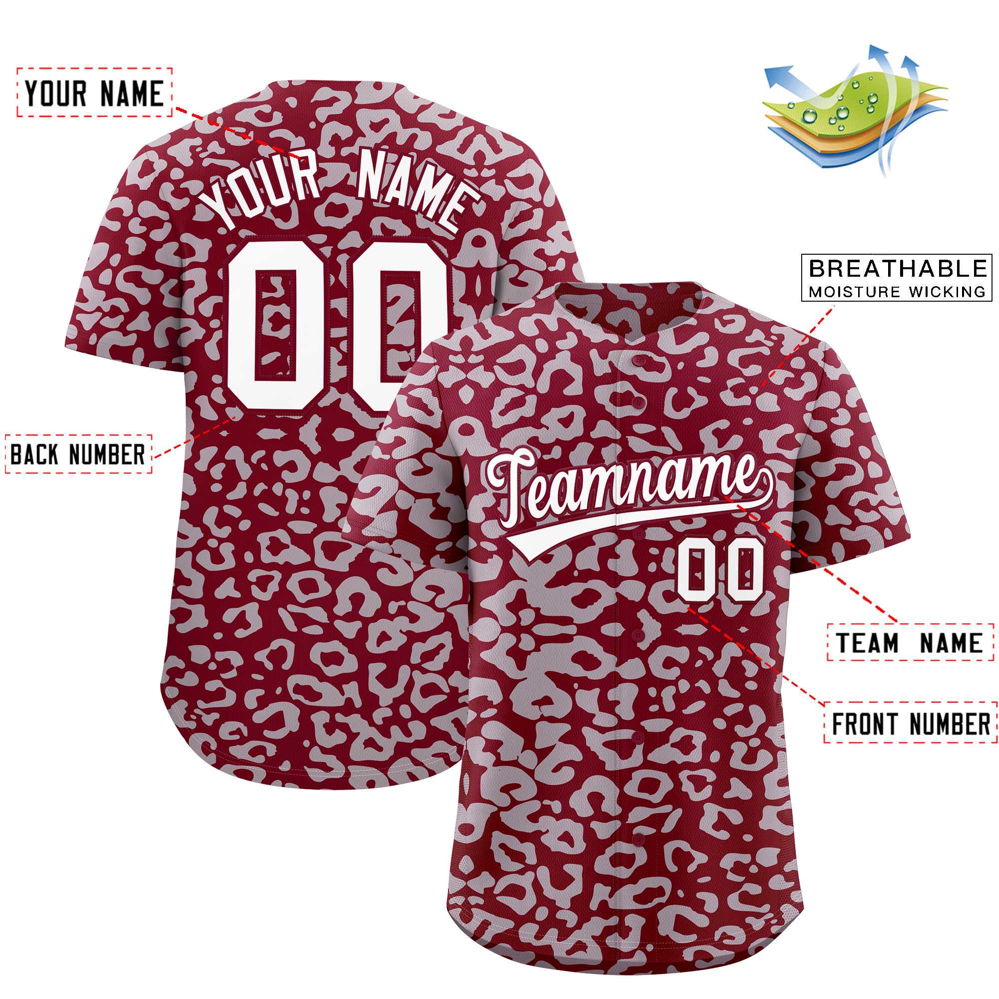 Authentisches Baseball-Trikot mit individuell gestaltetem Leopardenmuster