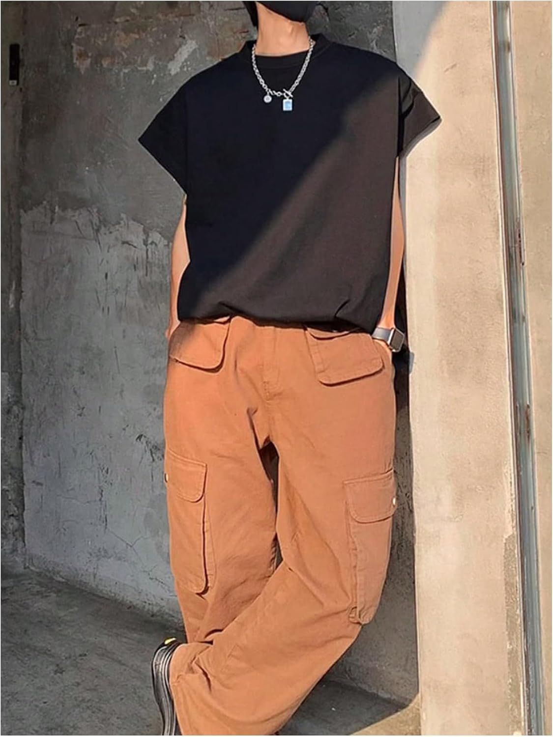 Men's Cap Sleeve Loose Fit Tank Top Black