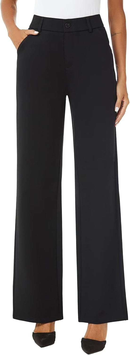 Womens High Waist Wide Straight Leg Trousers Casual Slacks Dress Pants with Pockets