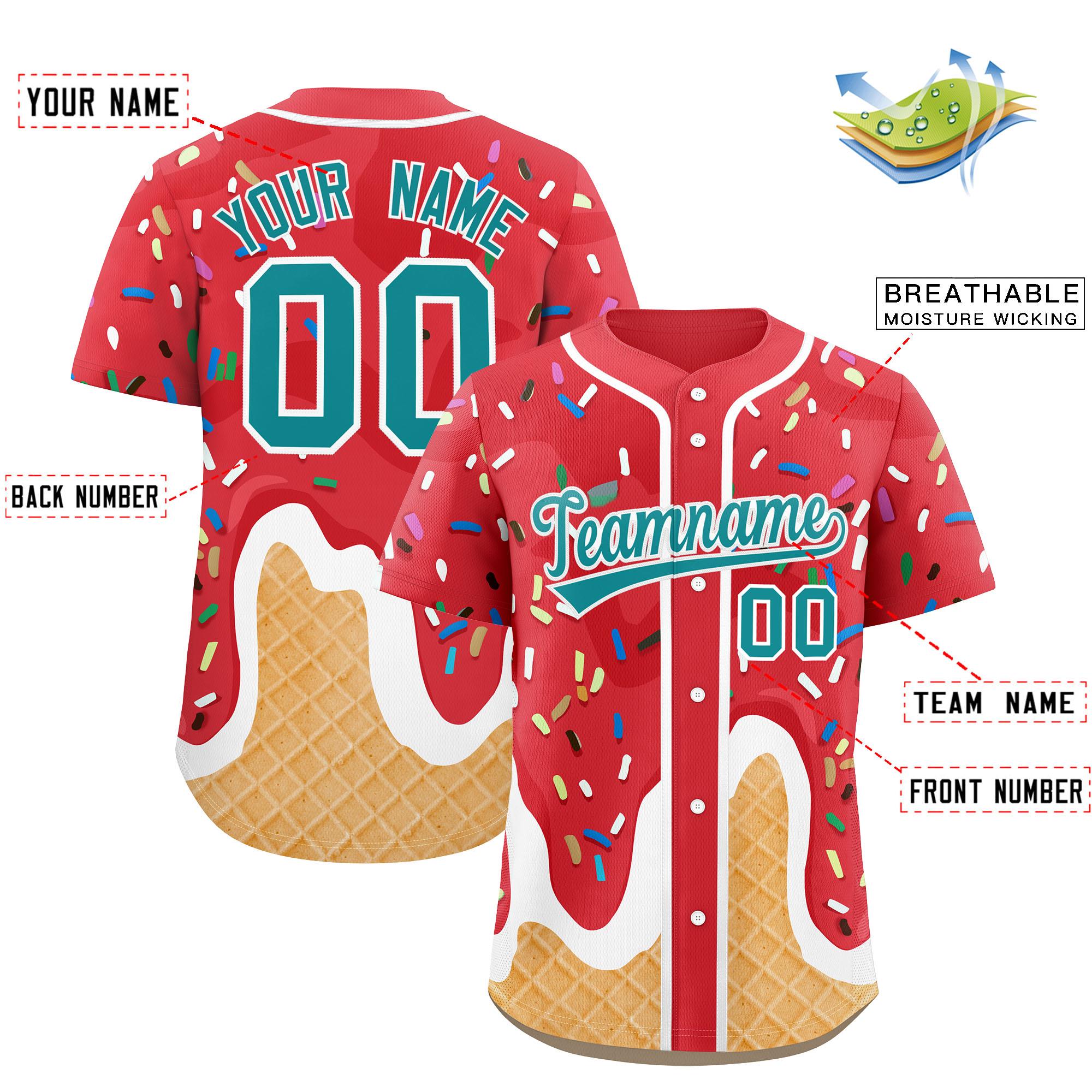 Benutzerdefiniertes Eistüte-Graffiti-Muster, modisches, authentisches Baseball-Trikot Benutzerdefiniertes Eistüte-Graffiti-Muster, modisches, authentisches Baseball-Trikot