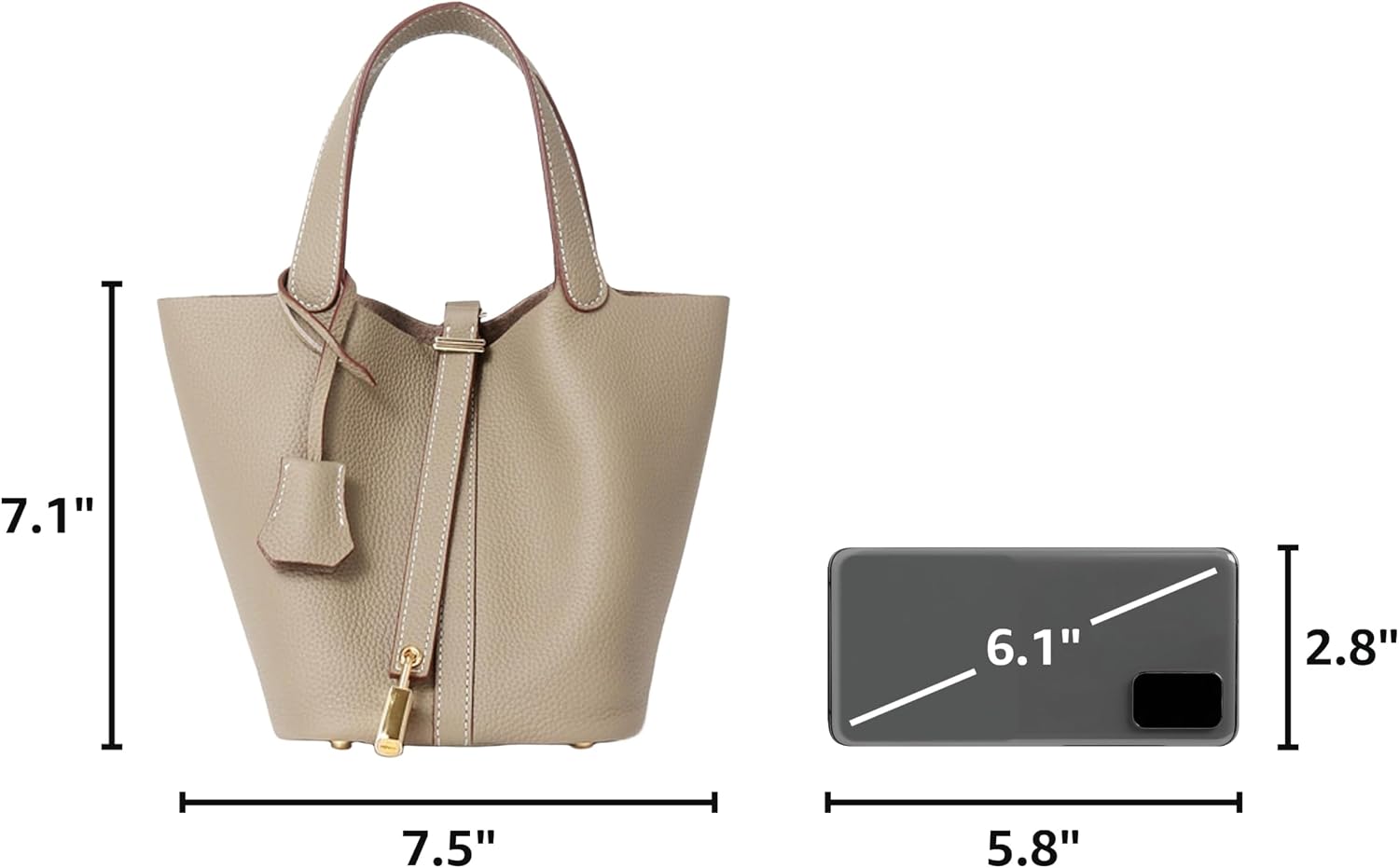 Women's Genuine Leather Bucket Tote Handbag With Lock Beige