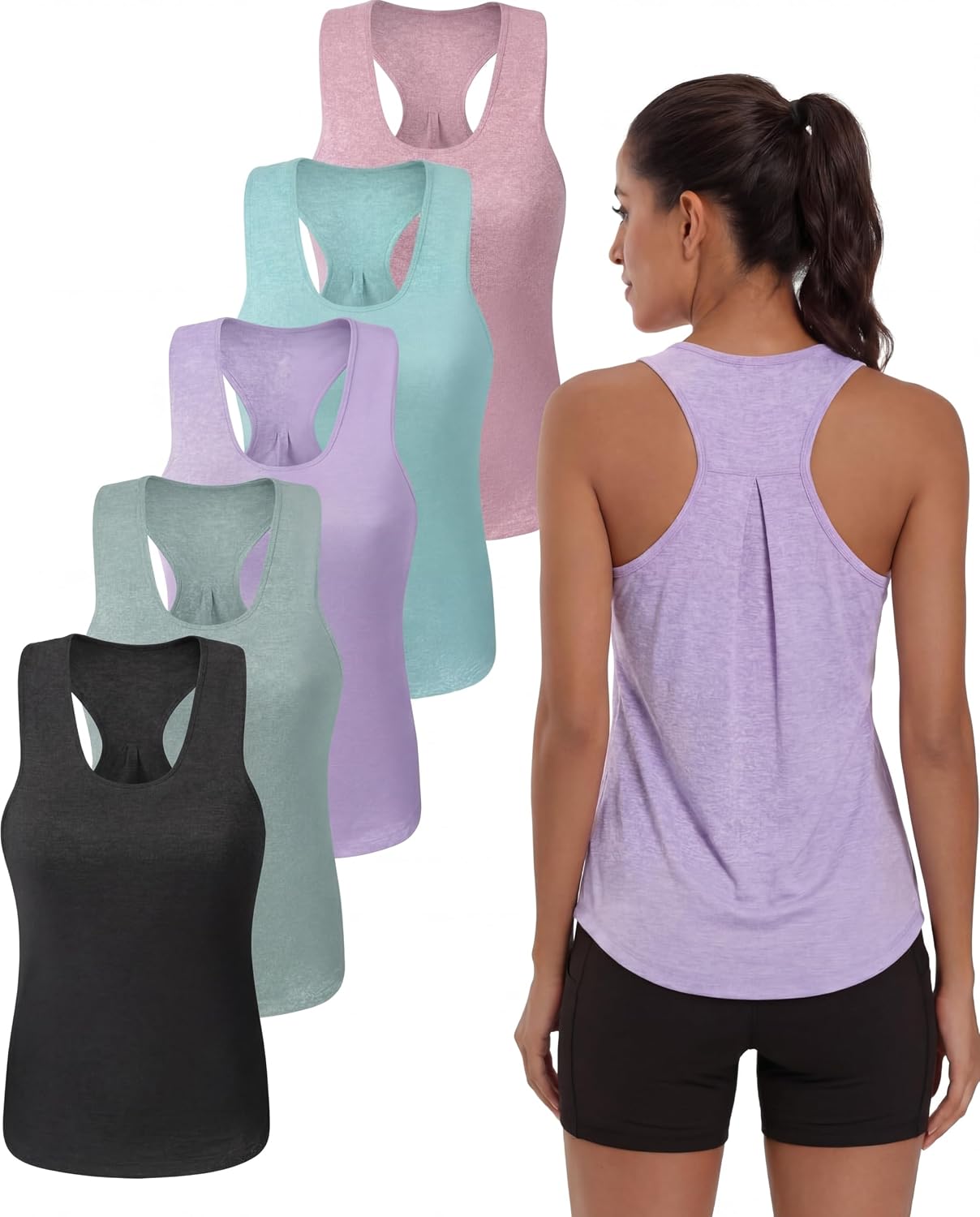 Women's Racerback Workout Tank 5 Pack Moisture Wicking