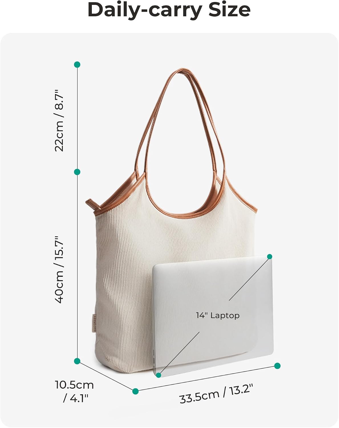 Women's Corduroy Tote Bag with PU Handles and Zipper