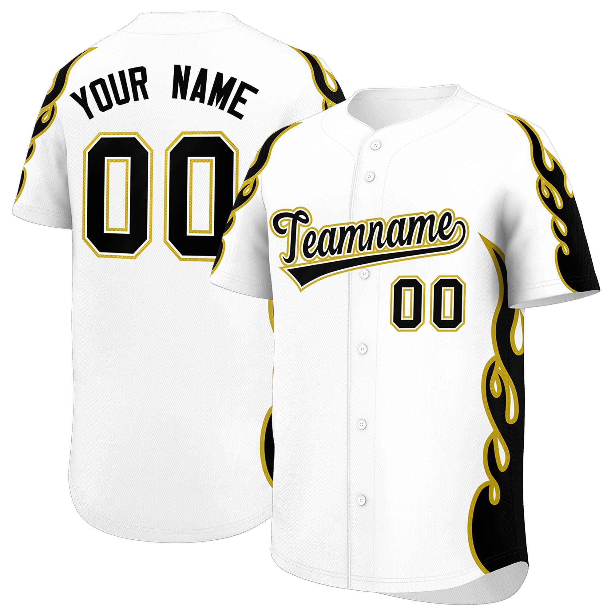 Benutzerdefiniertes Baseball-Trikot mit Seitenflammen-Umrissmuster für Sportuniformen