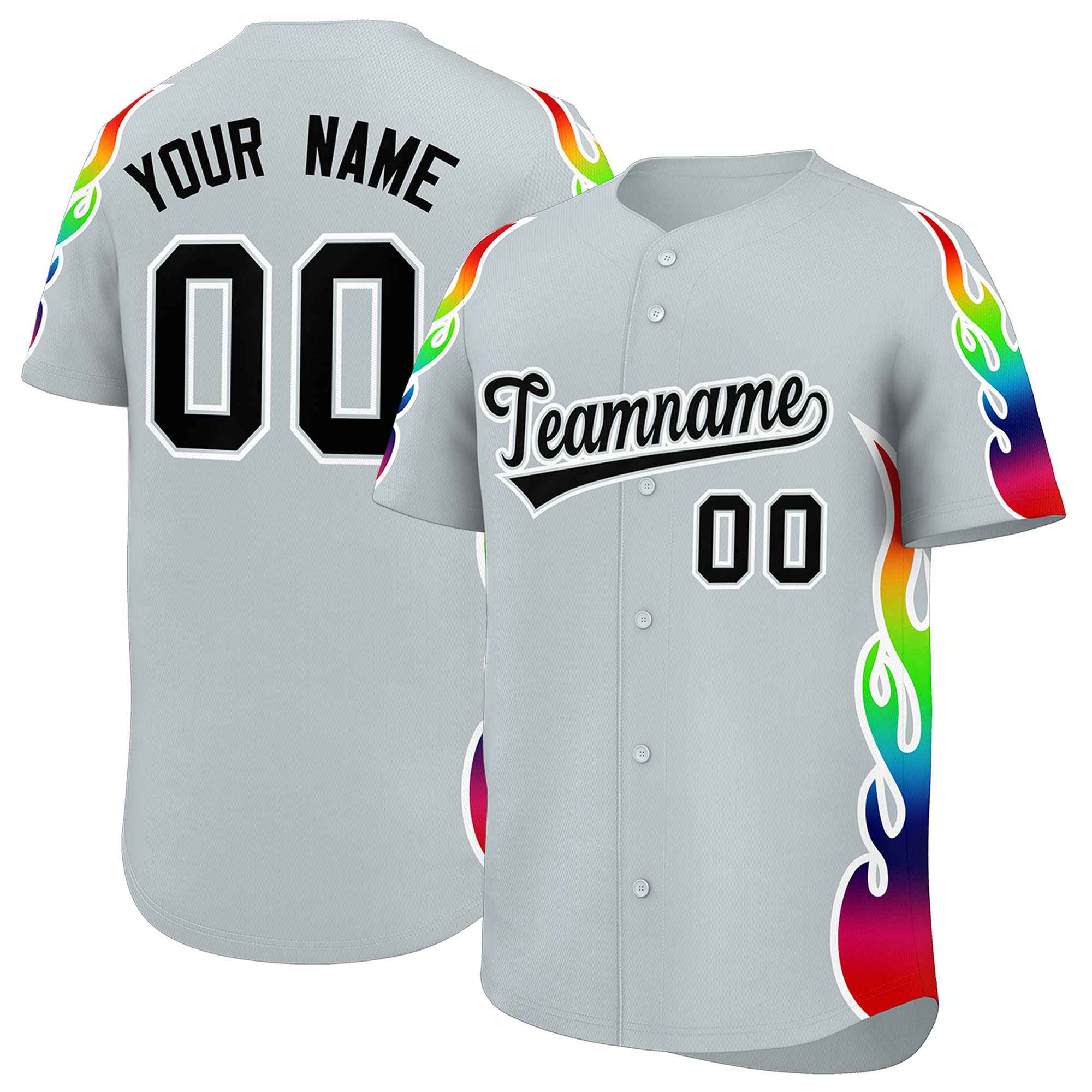 Benutzerdefiniertes Graffiti-Muster, personalisierter mehrfarbiger Flammendruck, authentisches Baseball-Trikot