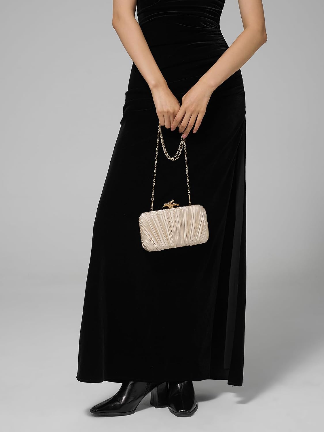 Women's Pleated Satin Clutch Gold Branch Clasp Evening Bag Women's Pleated Satin Clutch Gold Branch Clasp Evening Bag