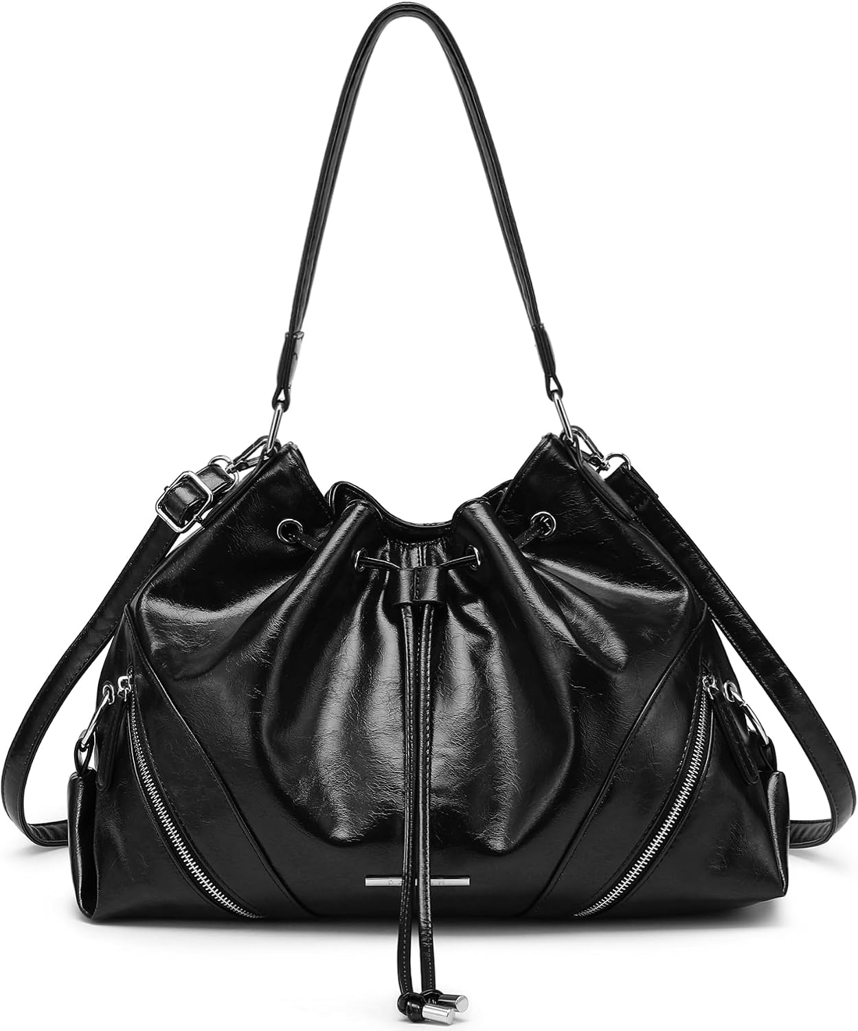 Women's Large Hobo Bucket Tote Bag Black