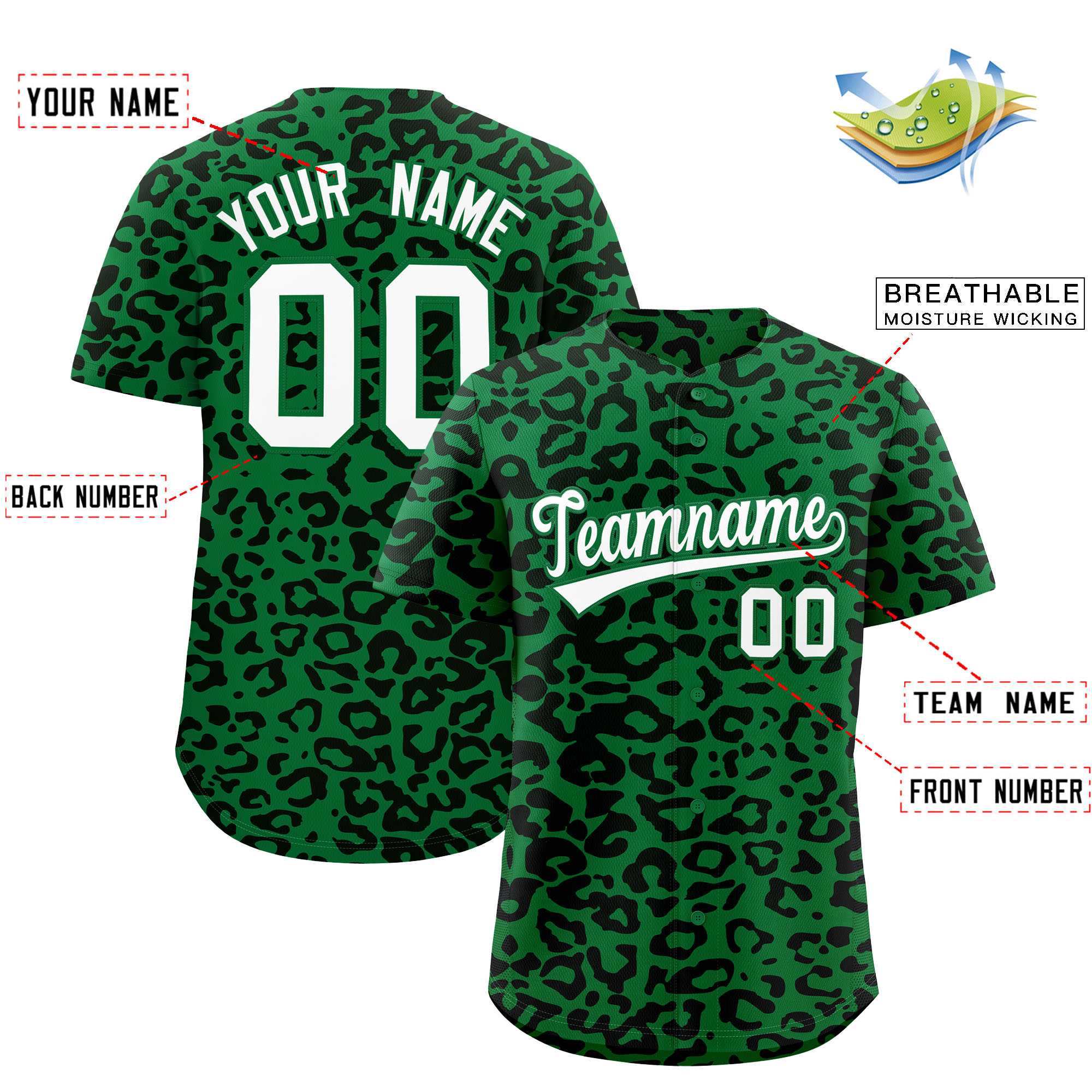 Authentisches Baseball-Trikot mit individuell gestaltetem Leopardenmuster