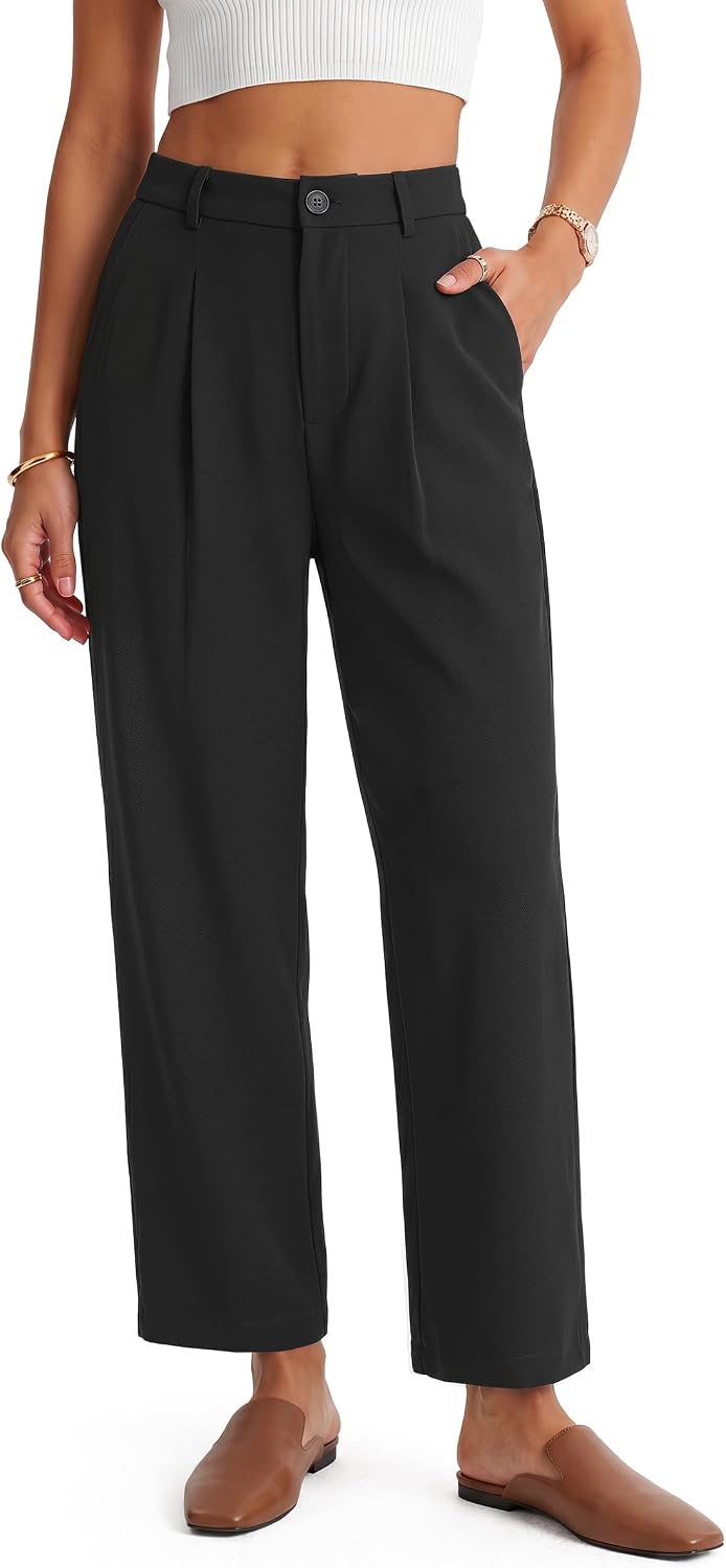 Women's Linen Blend Straight Ankle Pants Business Casual Outfits Dressy Trousers Summer