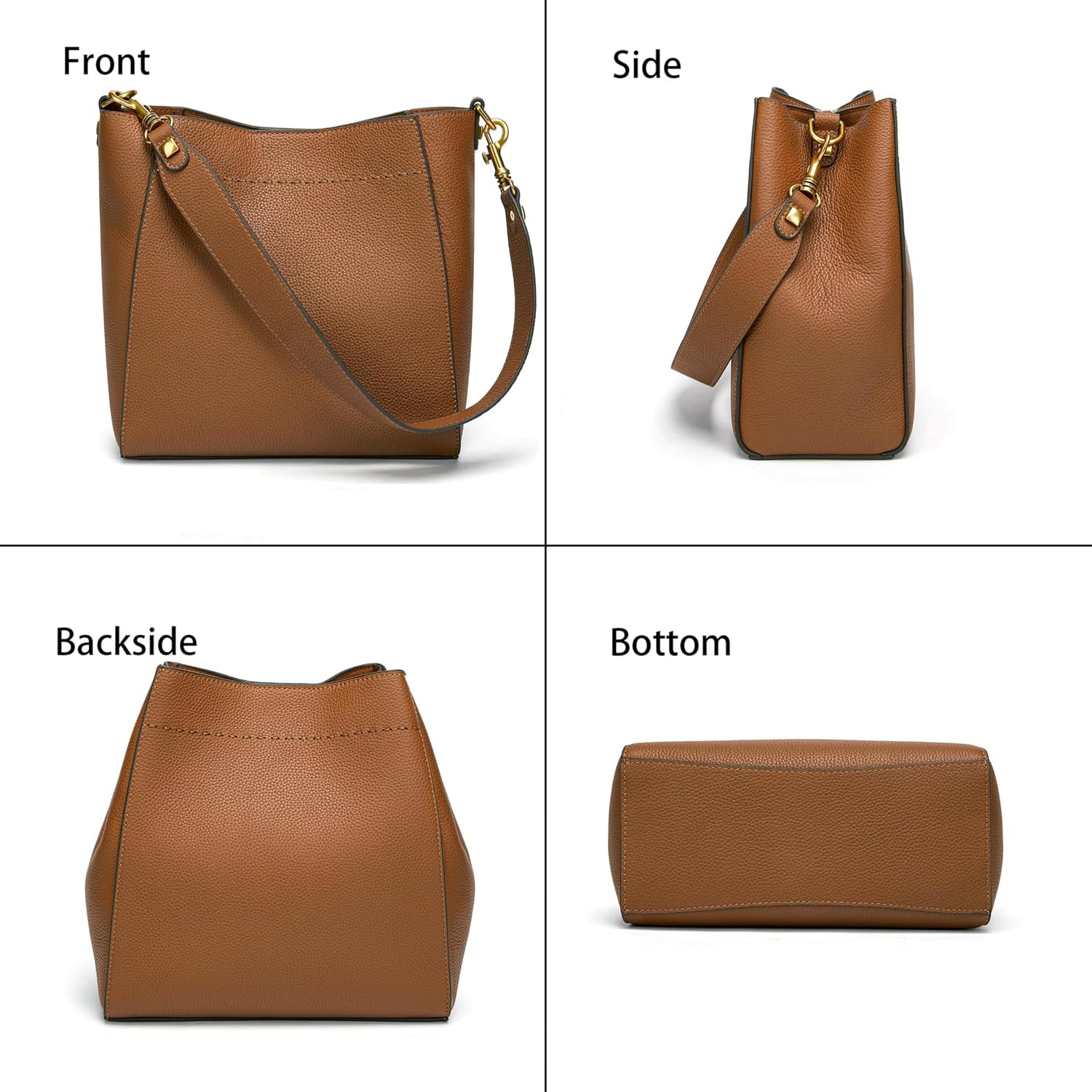 Women's Pebbled Leather Bucket Hobo Bag Gold Hardware Women's Pebbled Leather Bucket Hobo Bag Gold Hardware