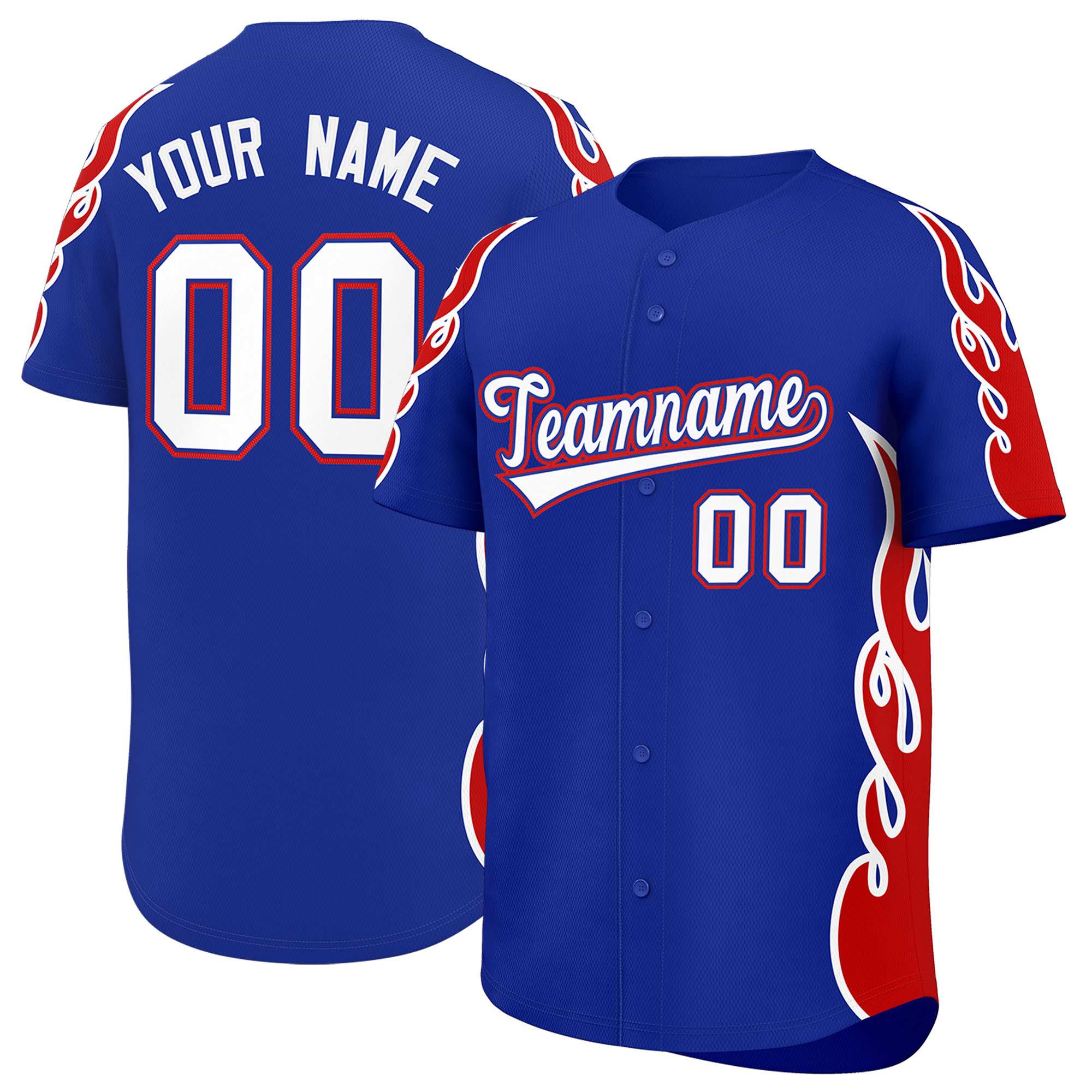 Benutzerdefiniertes Baseball-Trikot mit Seitenflammen-Umrissmuster für Sportuniformen