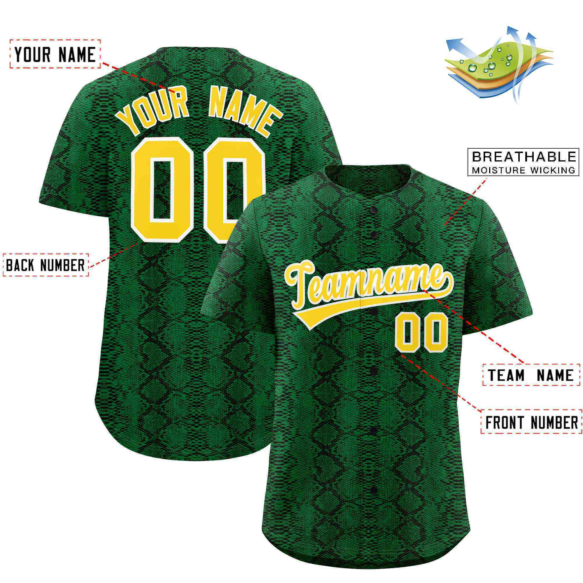 Benutzerdefiniertes authentisches Baseball-Trikot mit mehrfarbigem Schlangenledermuster