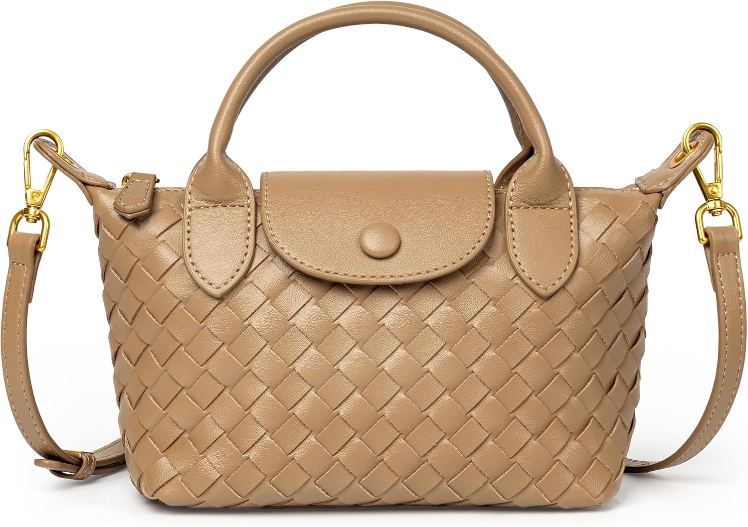 Women's Woven Vegan Leather Crossbody Bag Top Handle Tan