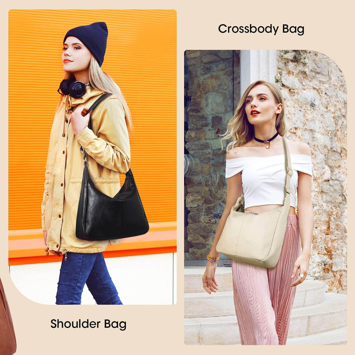 Hobo Bags for Women Foldable Leather Slouchy Shoulder Bag Crossbody Purses