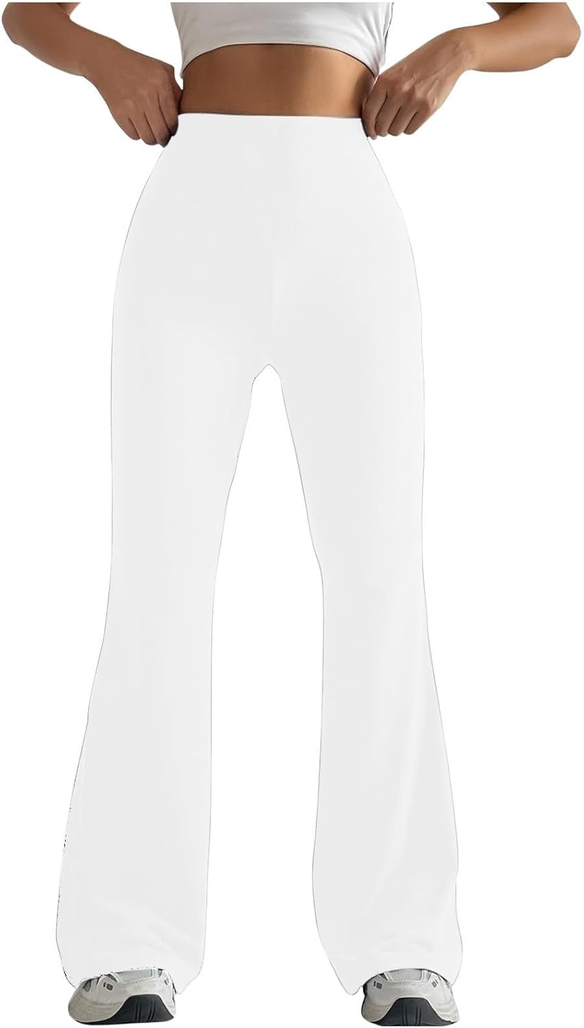 Womens Stretch High Waist Leggings Regular Fitted Solid Flared Pants Active Workout Yoga Seamless