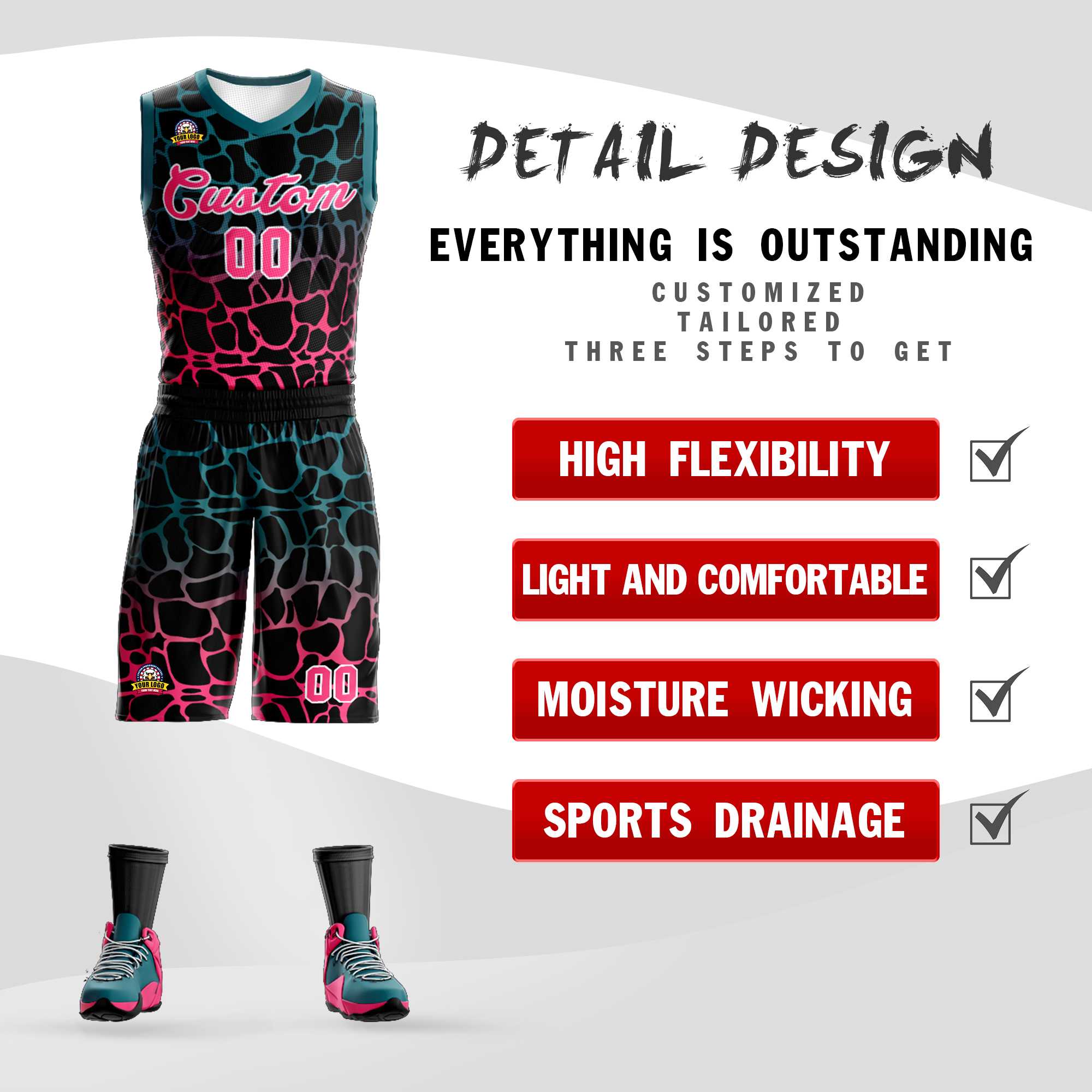 Maßgeschneidertes schwarzes Mitternachtsgrün-Rosa geflecktes Graffiti-Muster-Sportuniform-Basketballtrikot