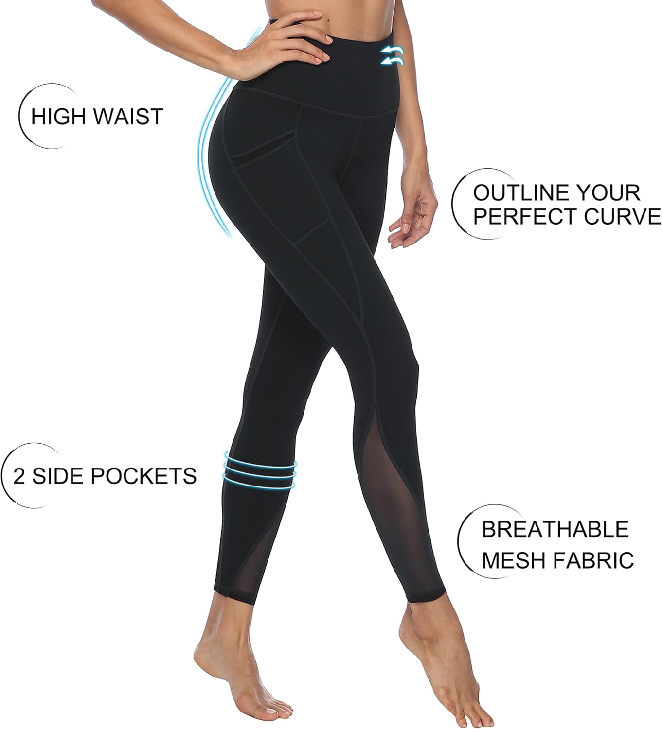 Women's Mesh Panel Yoga Leggings with Pockets (Black) Women's Mesh Panel Yoga Leggings with Pockets (Black)