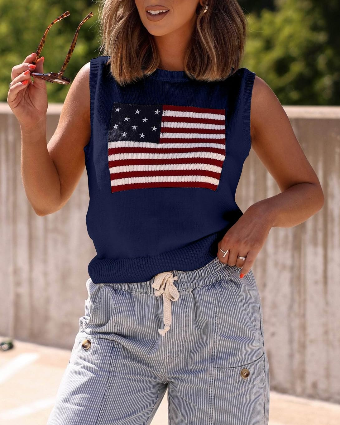 Women's American Flag Intarsia Sweater Tank
