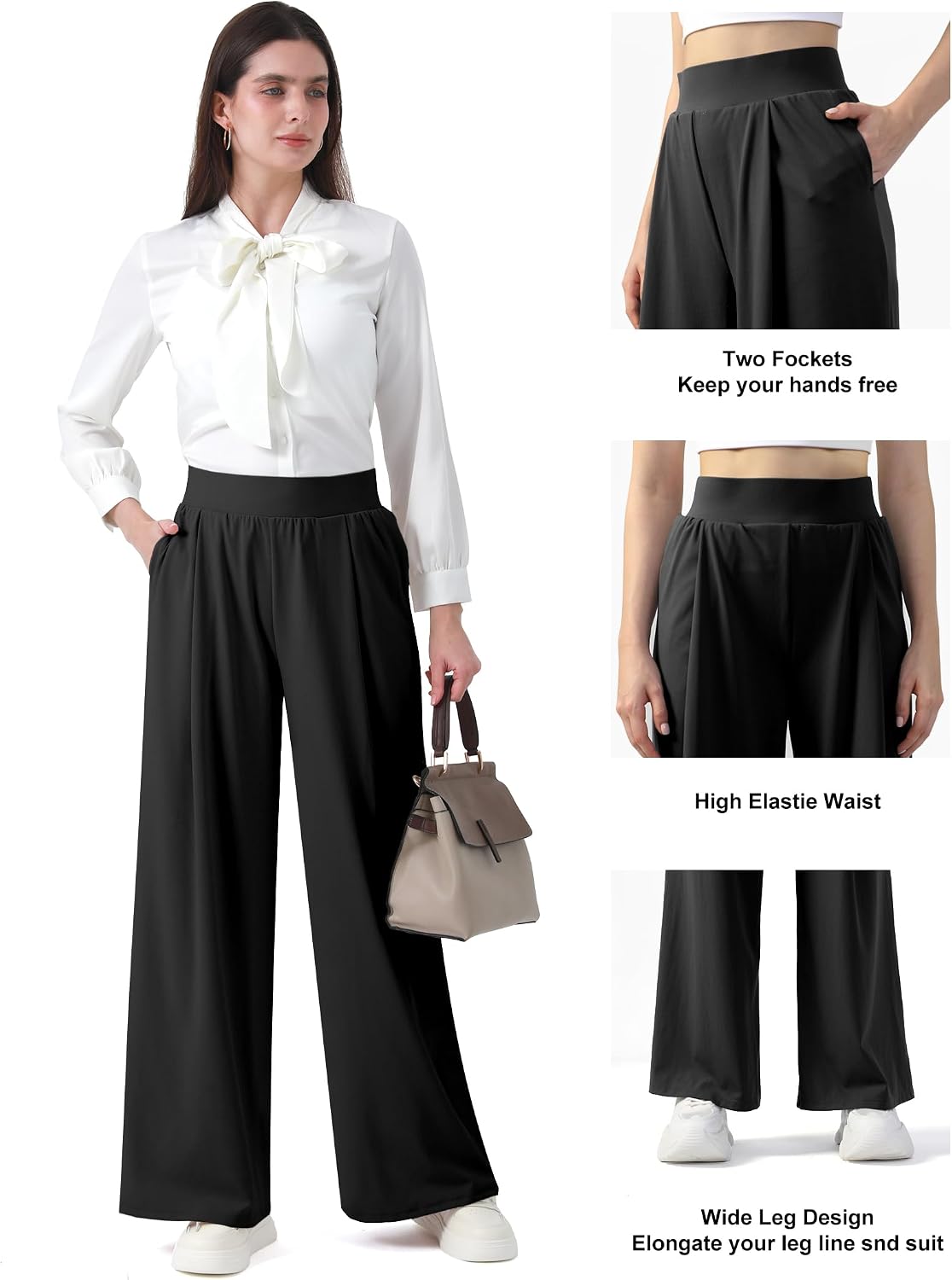 Women's Wide Leg Dress Pants High Waist Pull On