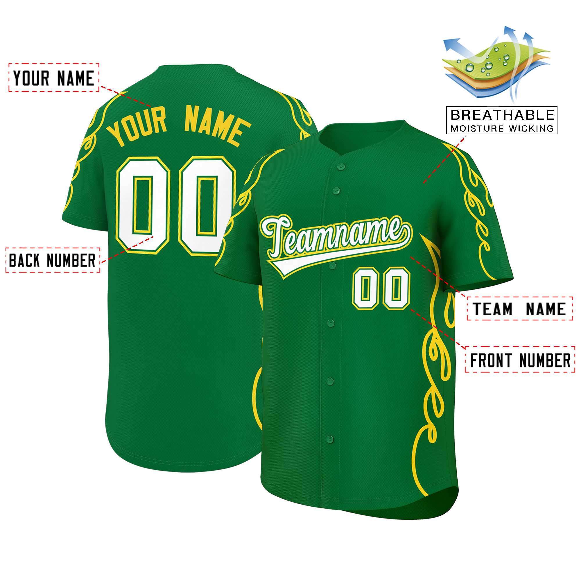 Benutzerdefiniertes Baseball-Trikot mit Seitenflammen-Umrissmuster für Sportuniformen