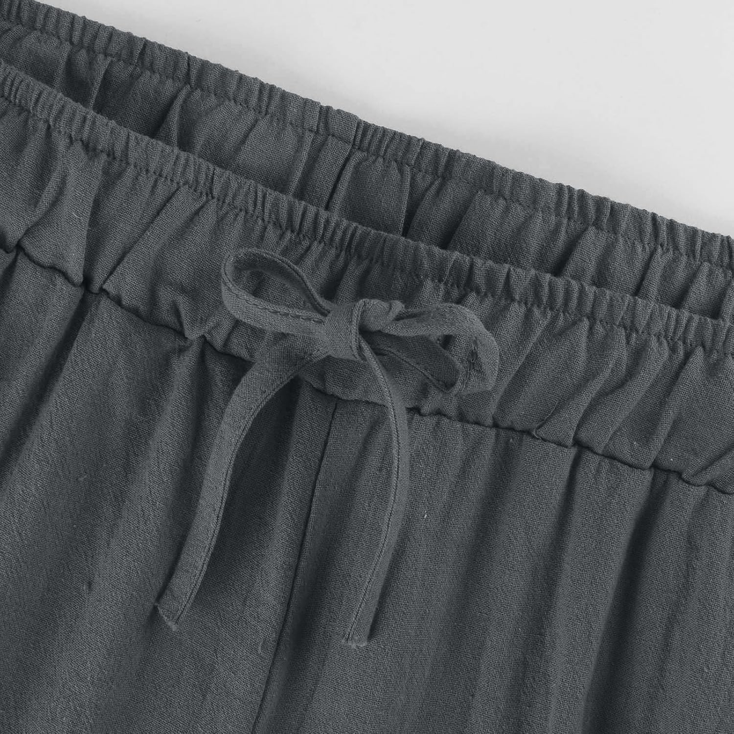 Cropped Linen Pants Women Casual High Waisted Wide Leg Lounge Pant Lightweight Cotton Capris with Pockets