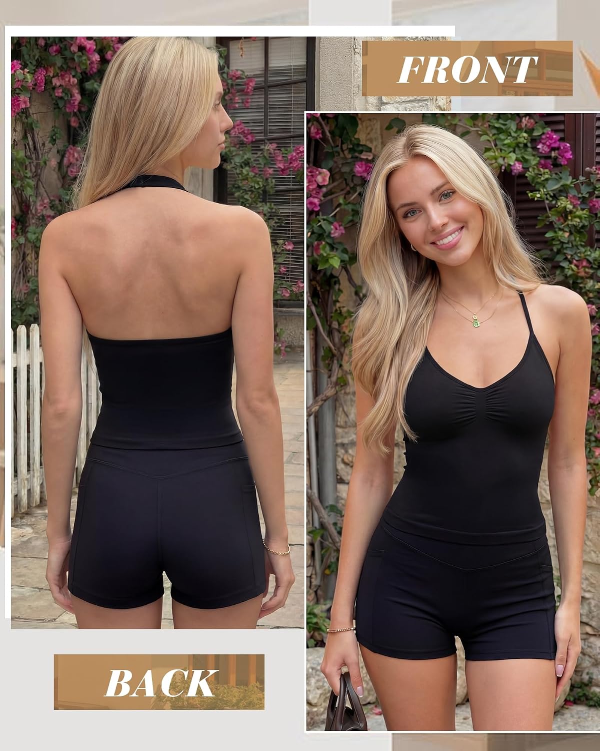 Women's Halter Padded Workout Cami 3 Pack V Neck
