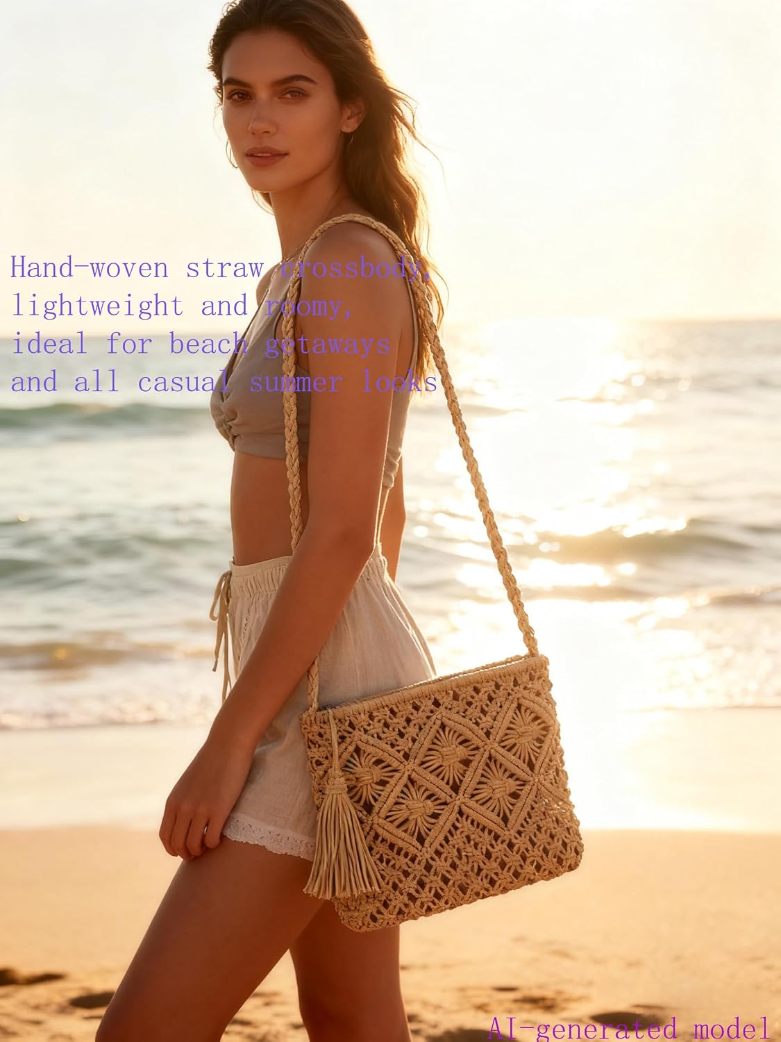 Women's Handwoven Macrame Crossbody Bag with Tassel Women's Handwoven Macrame Crossbody Bag with Tassel