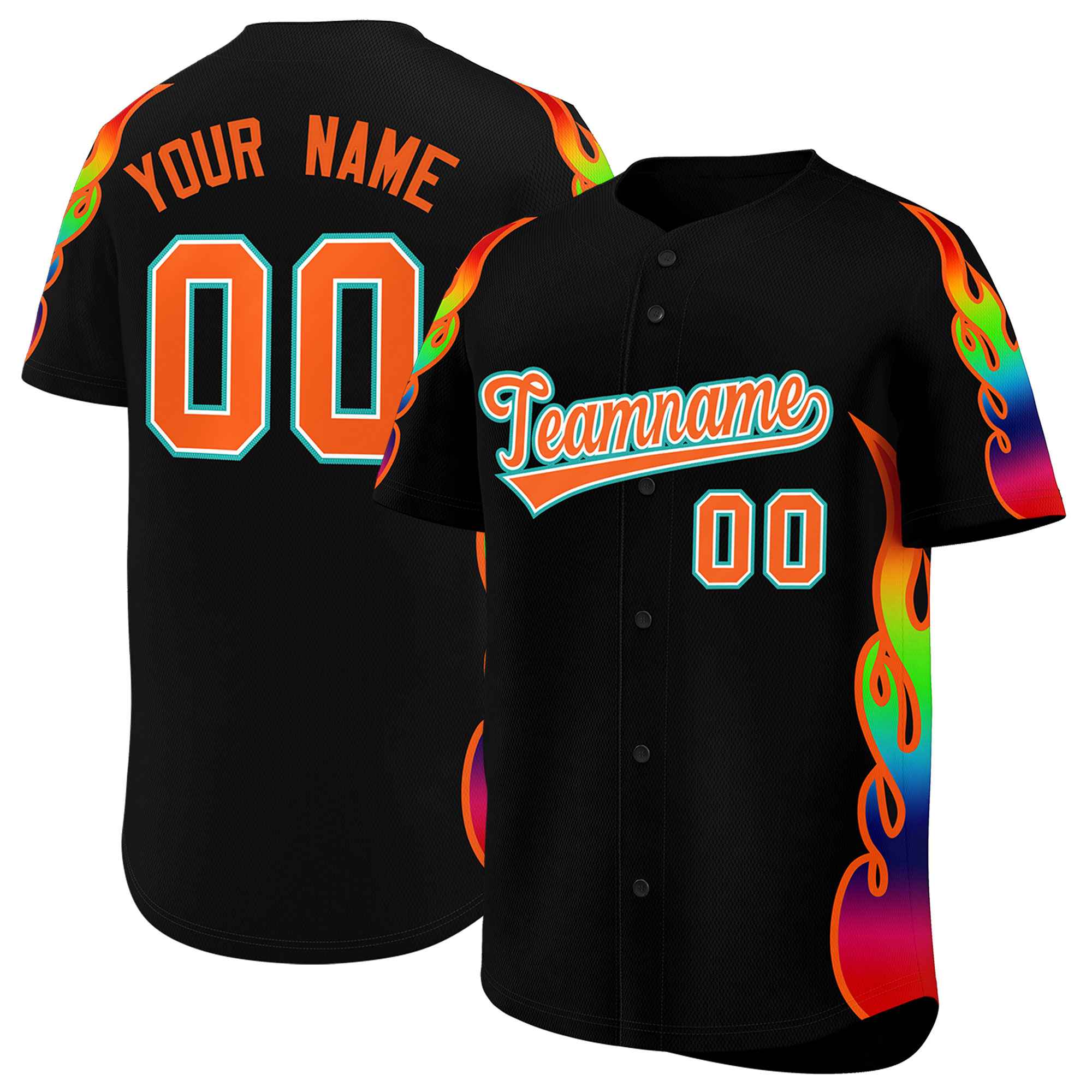 Benutzerdefiniertes Graffiti-Muster, personalisierter mehrfarbiger Flammendruck, authentisches Baseball-Trikot