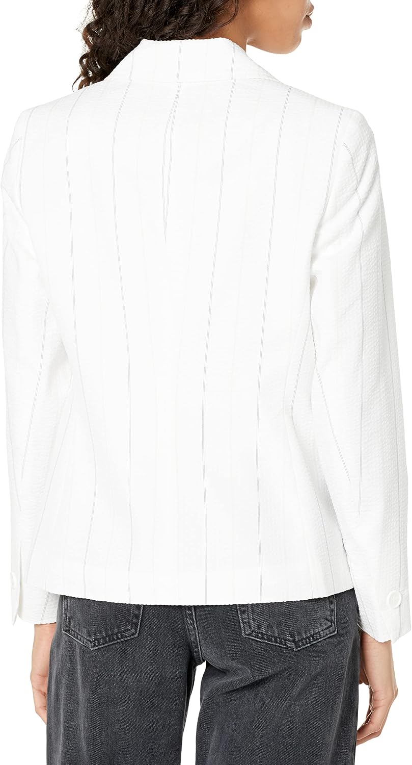Women's Pinstripe Two Button Ruched Sleeve Blazer White
