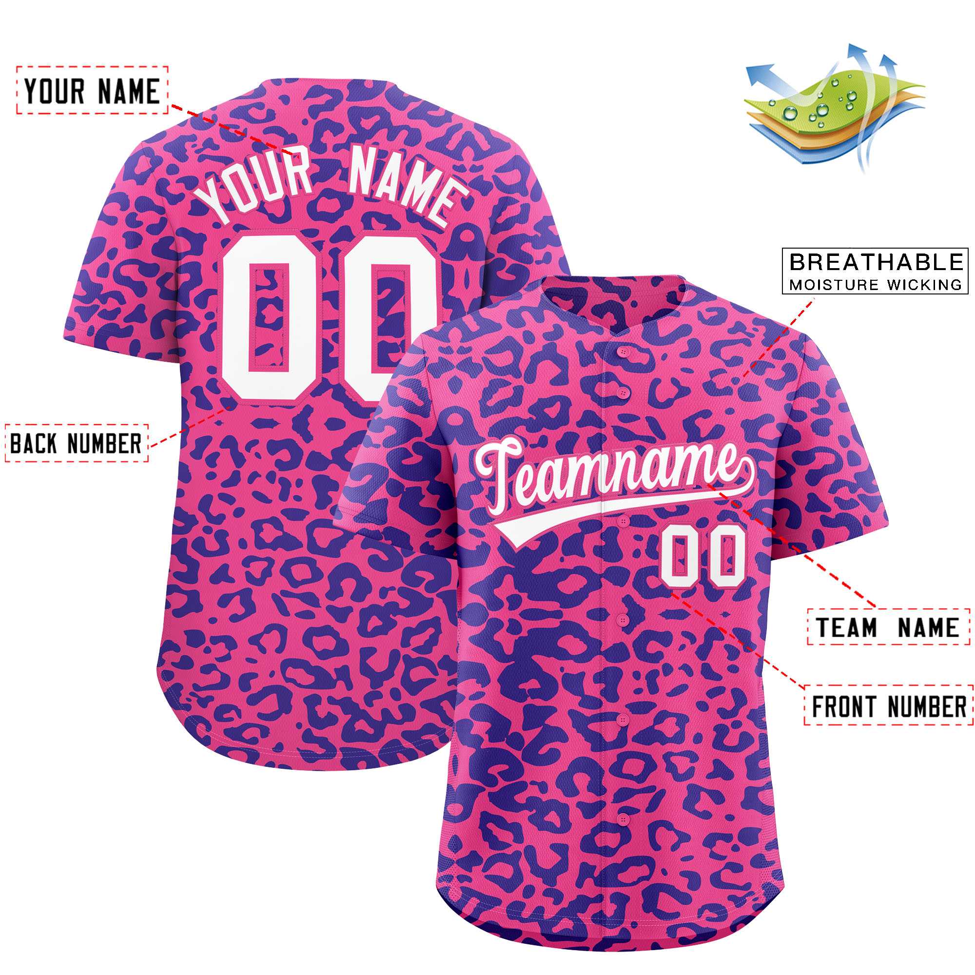 Authentisches Baseball-Trikot mit individuell gestaltetem Leopardenmuster