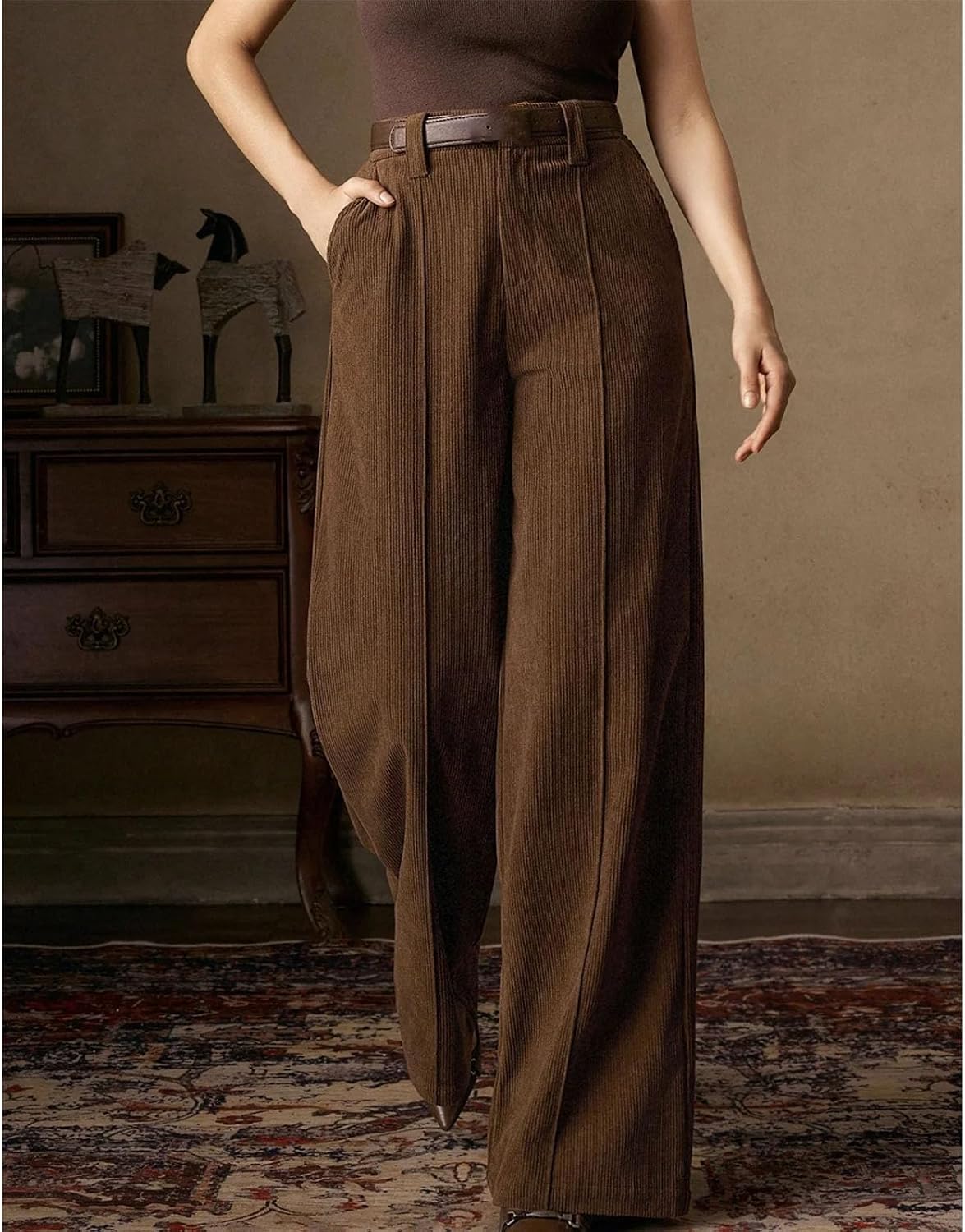 Women Baggy Casual Pants Wide Leg High Waist Trousers Daily Comfortable with Pockets Design