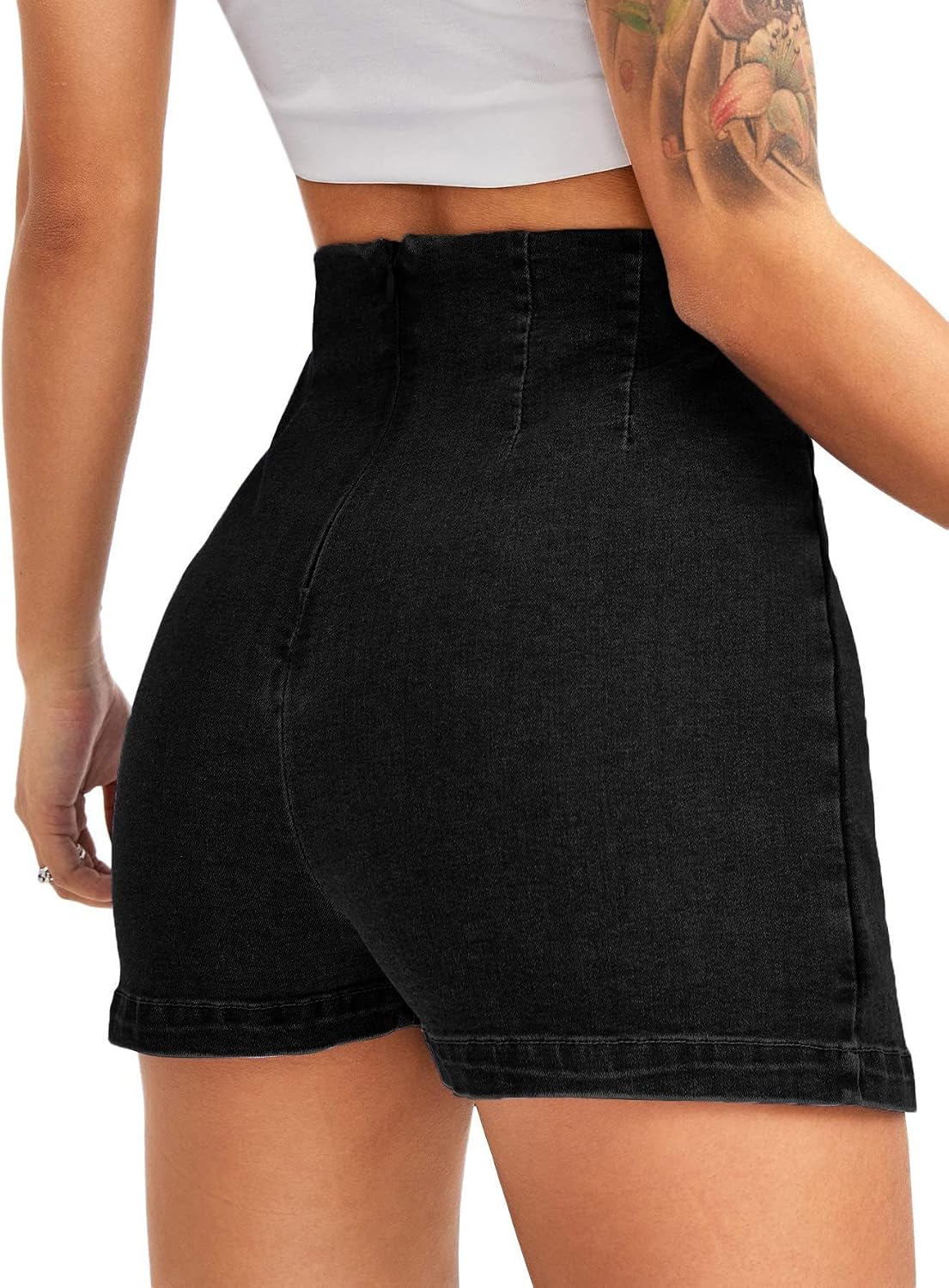 Women's High Waisted Denim Skort Black Split Hem Women's High Waisted Denim Skort Black Split Hem