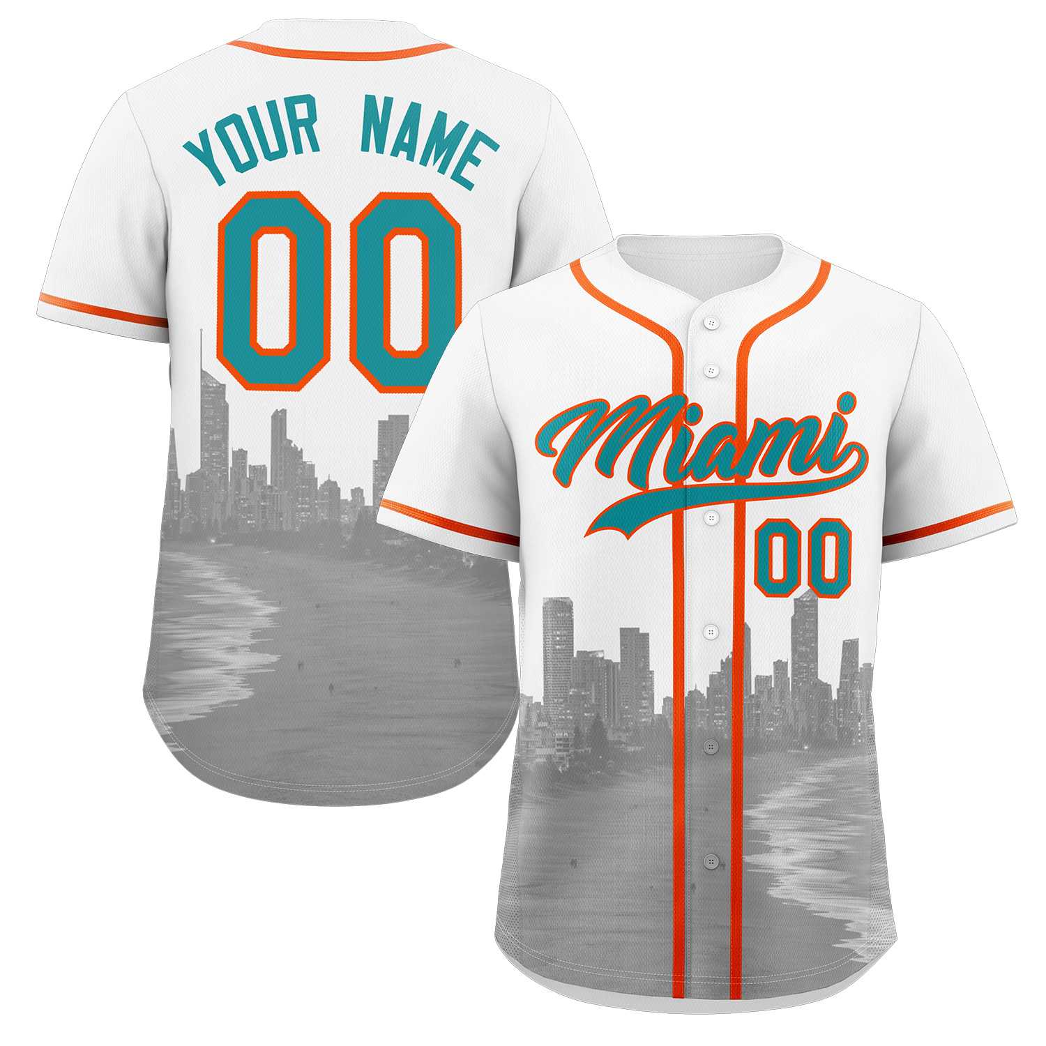 Benutzerdefiniertes Miami City Skyline Baseball-Trikot Benutzerdefiniertes Miami City Skyline Baseball-Trikot