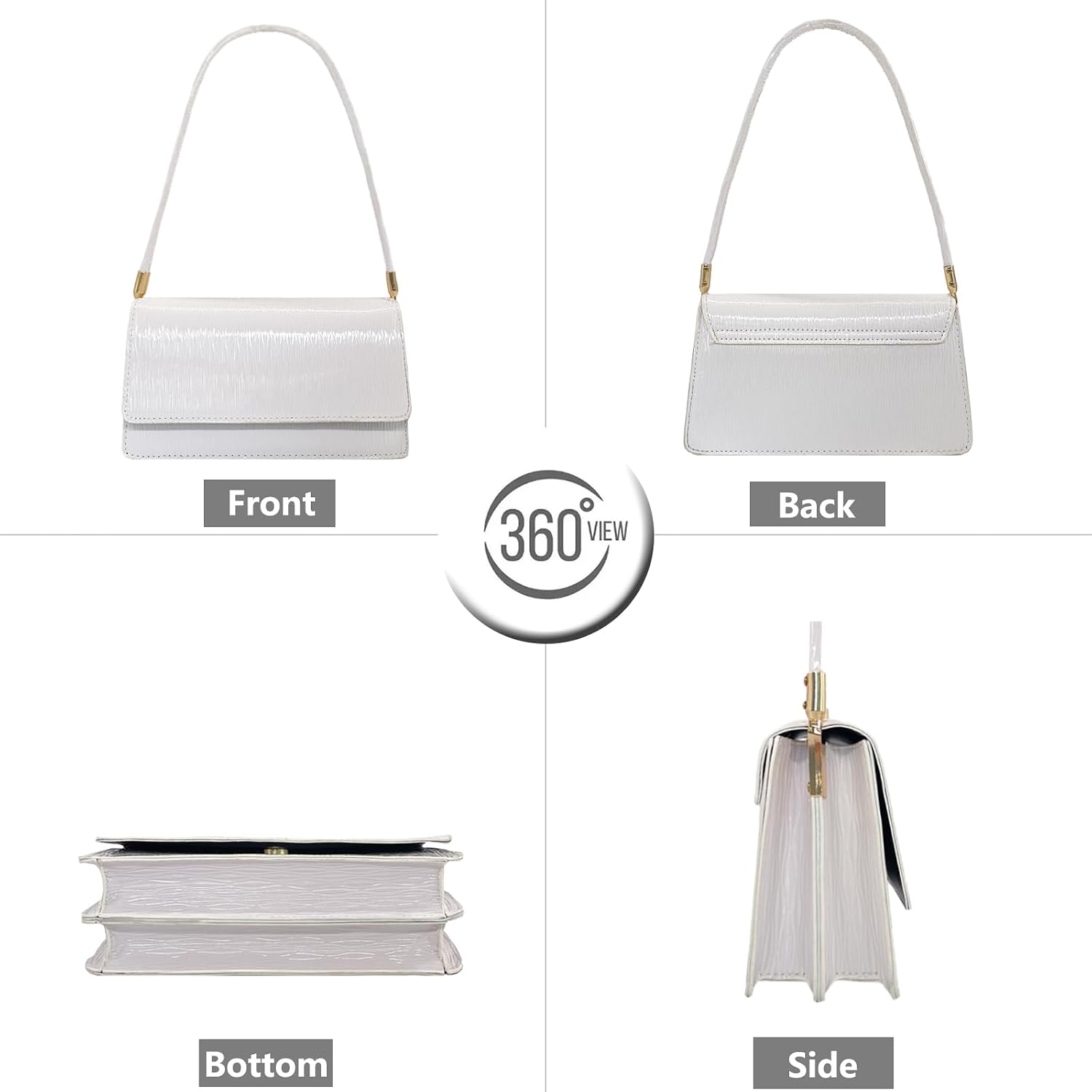 Women's Textured Flap Shoulder Bag Small Crossbody Purse White