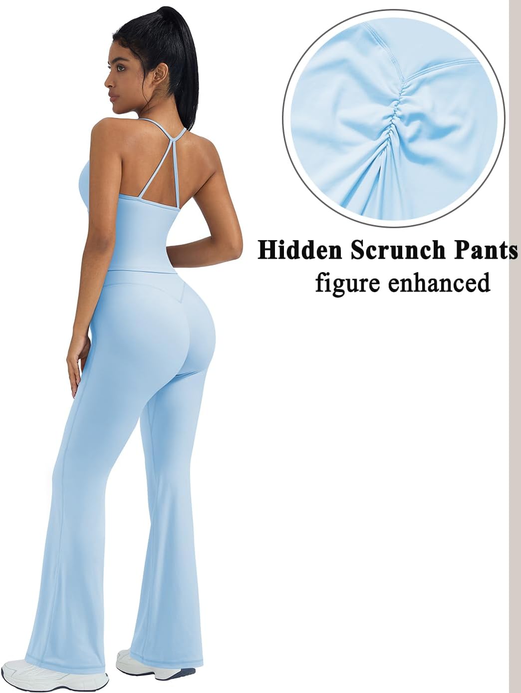 Women's Halter Tank Flare Leggings Workout Set Baby Blue