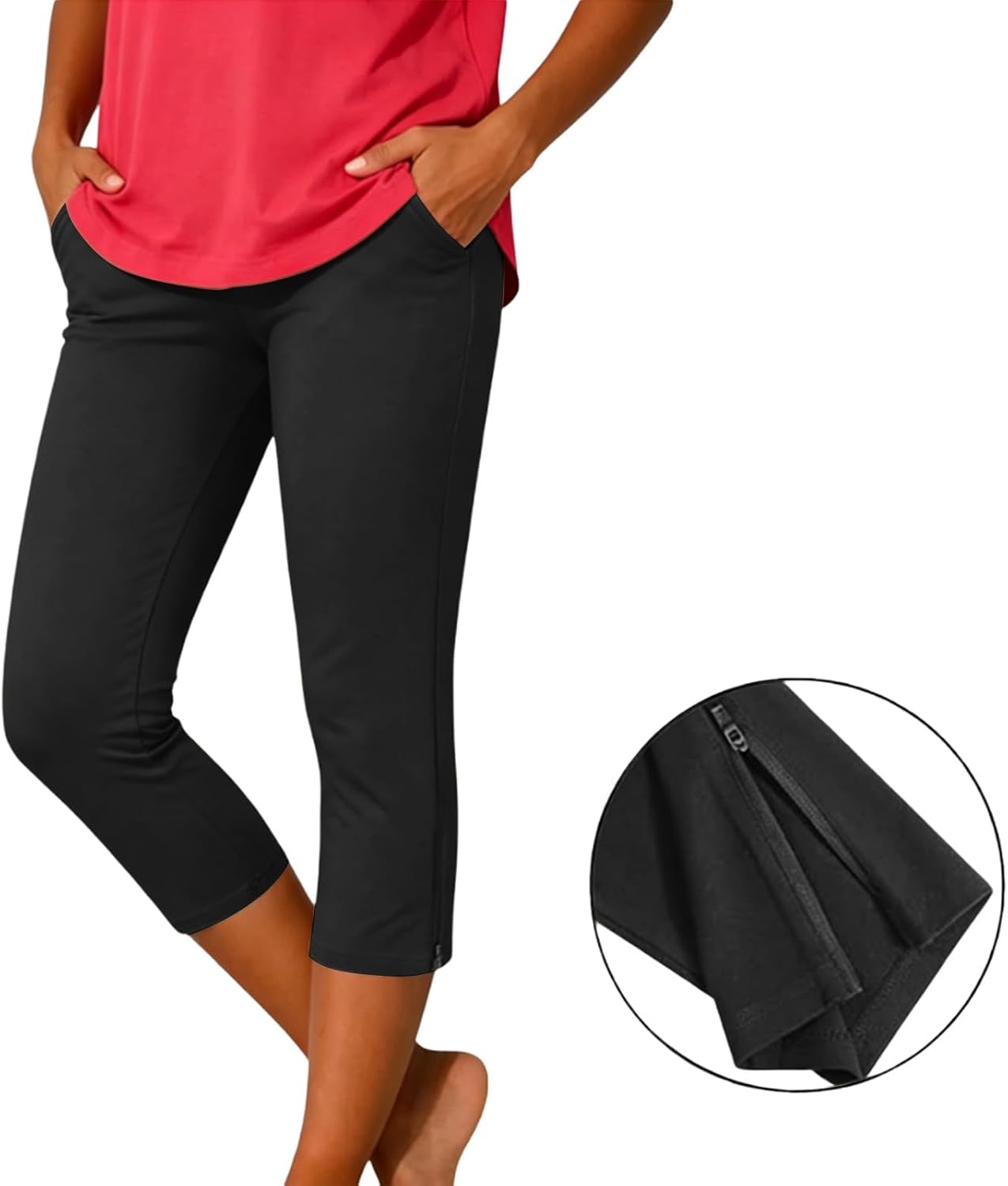 Women's Stretch Capri Leggings with Pockets (Black) Women's Stretch Capri Leggings with Pockets (Black)