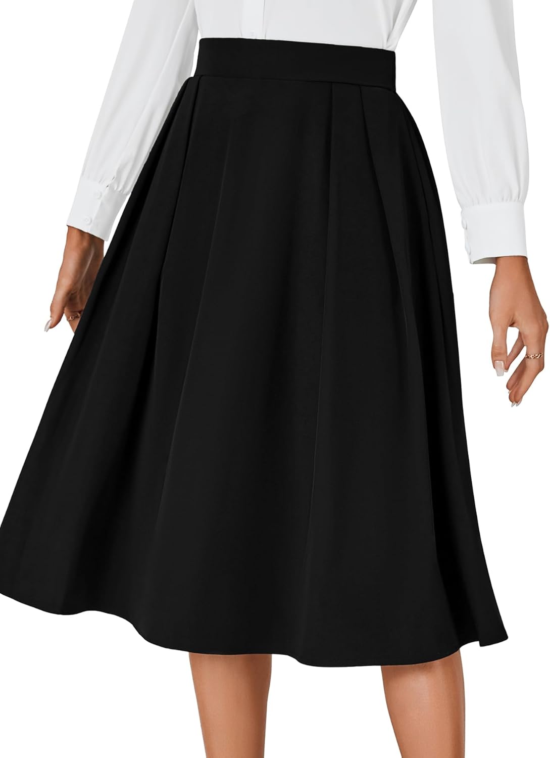 Women's Vintage Skirt High Waist Pleated Tie Back Flared A Line Midi