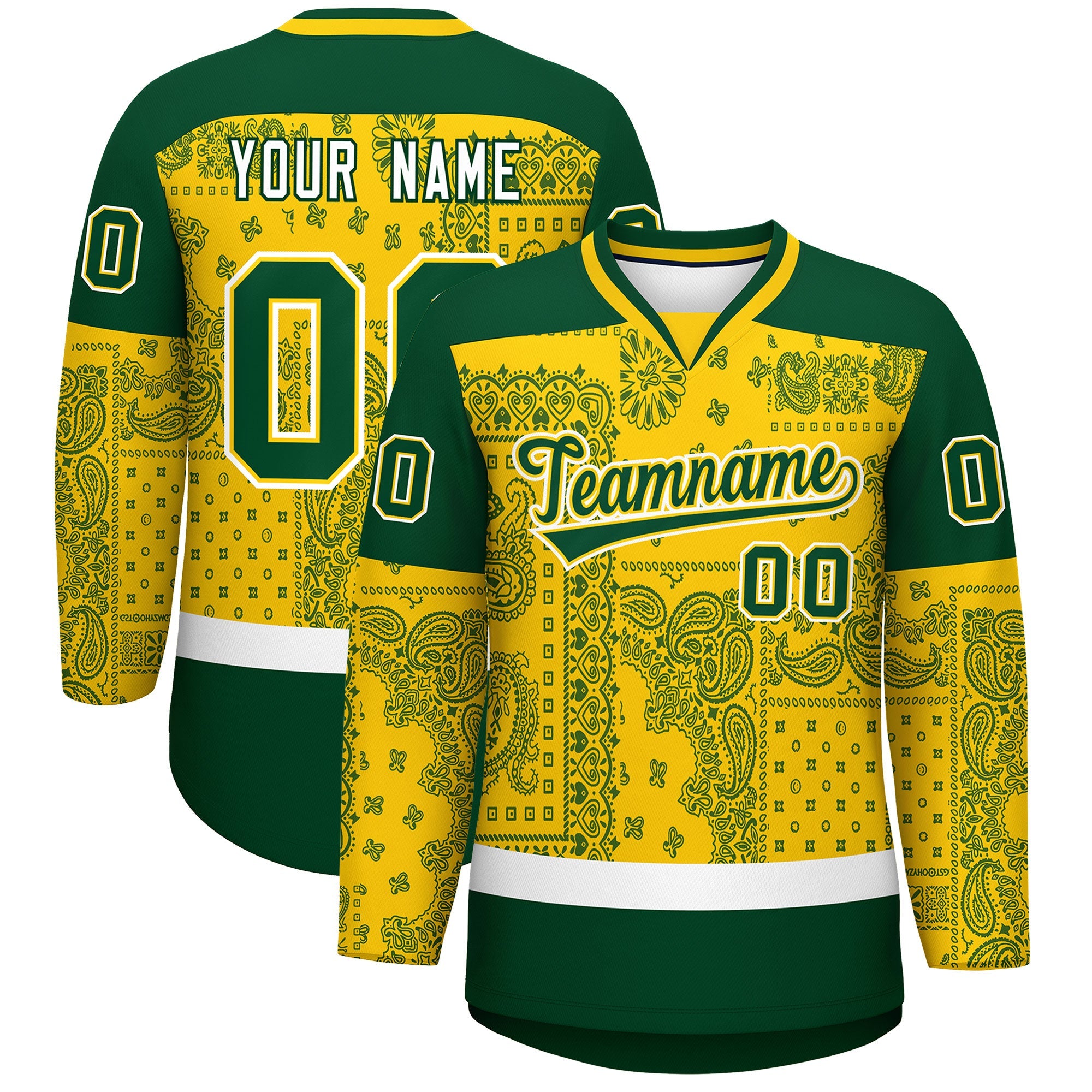 Custom Cashew Flower Graffiti Pattern V-Neck Hockey Jersey