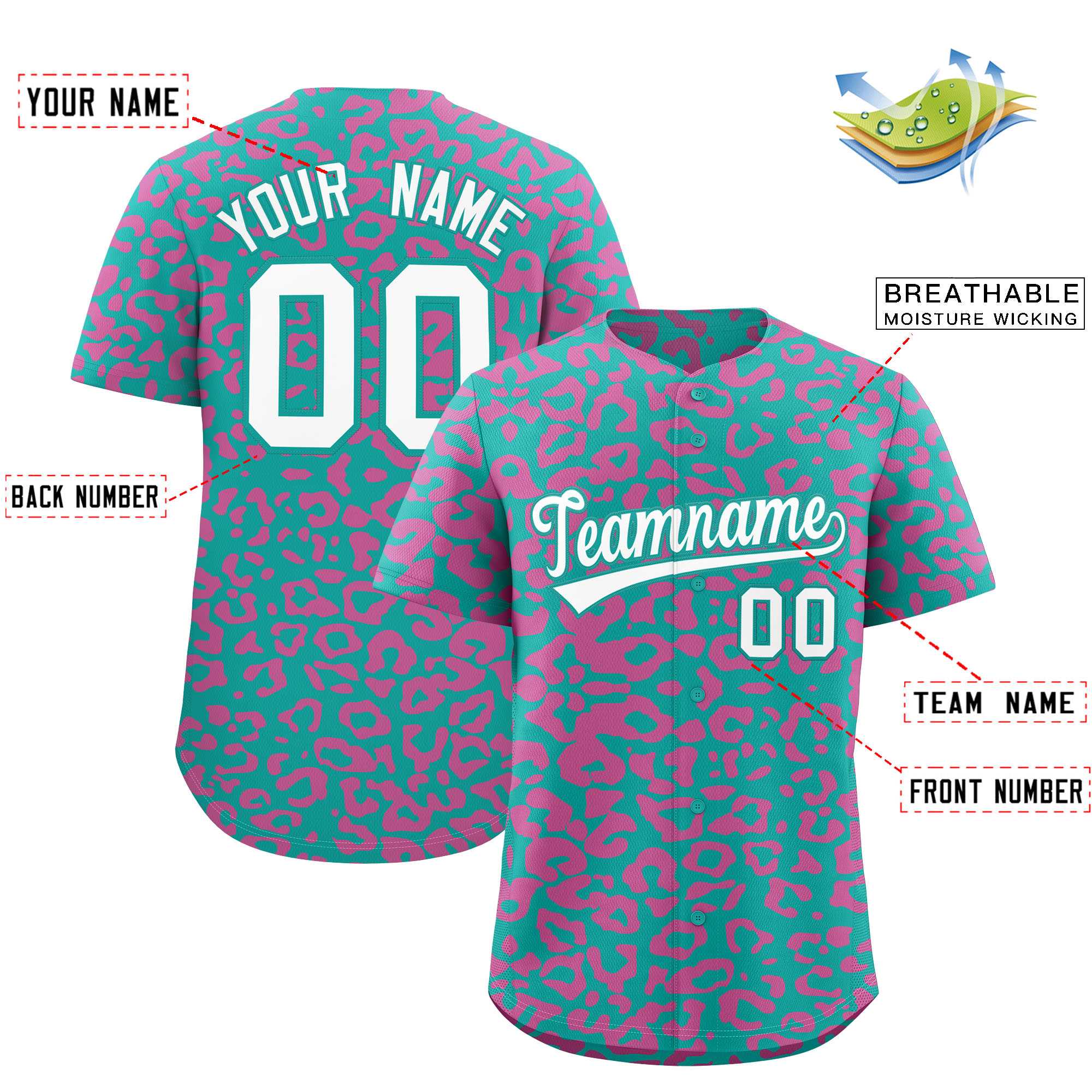 Authentisches Baseball-Trikot mit individuell gestaltetem Leopardenmuster