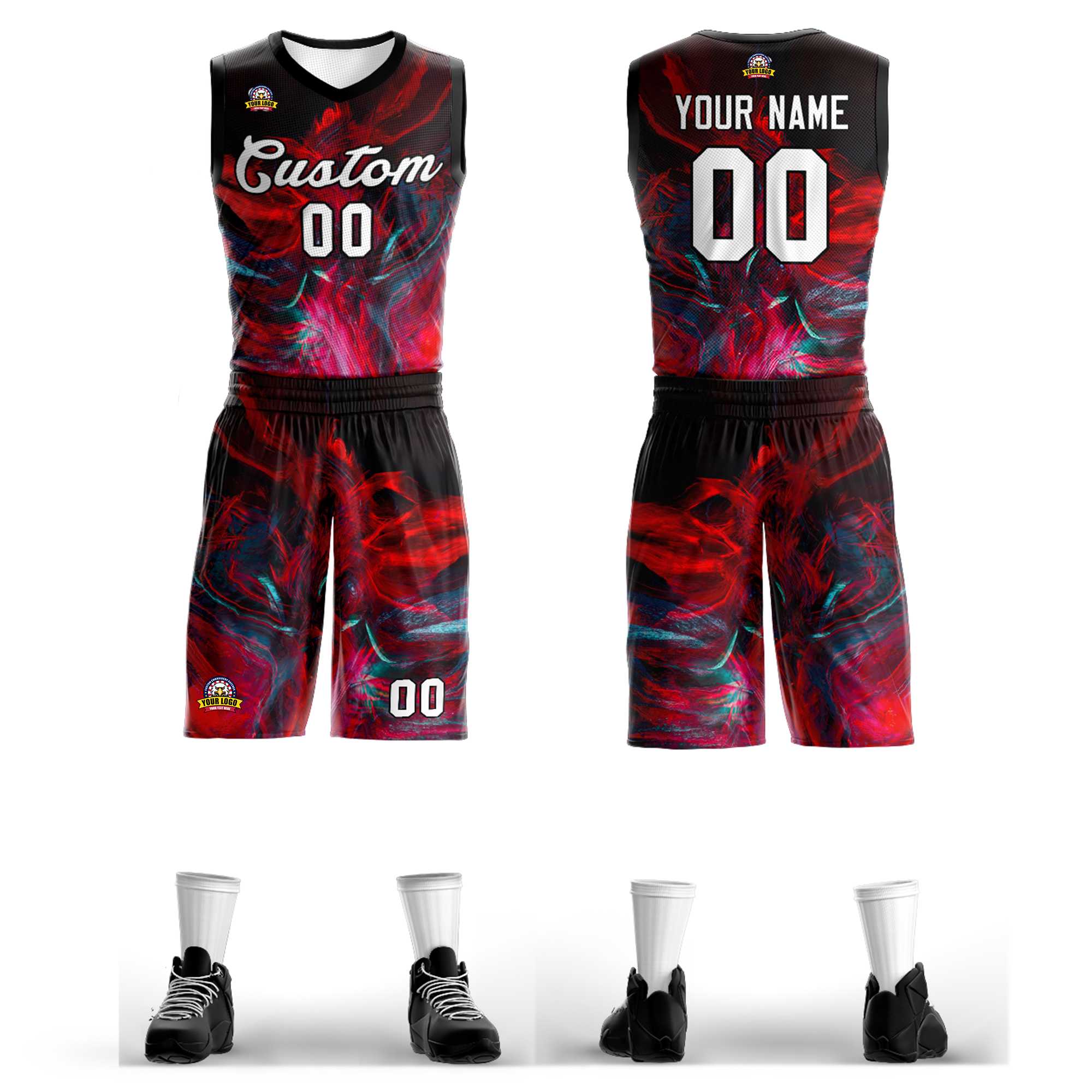 Benutzerdefinierte Graffiti-Muster-Sets Mesh-Basketballtrikot
